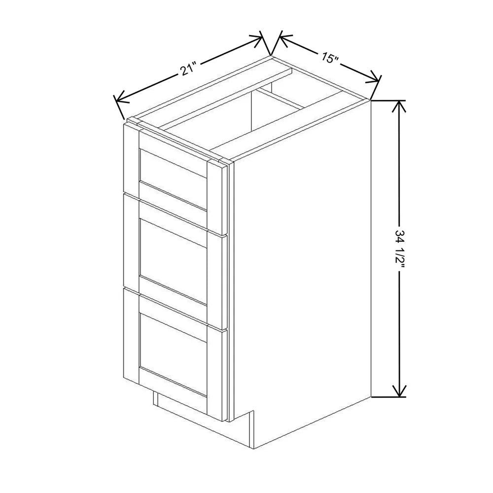 Kitchen Cabinet Distributors Shaker Designer White 5PC Vanity Drawer Base - 15" W x 34.5" H x 21" D