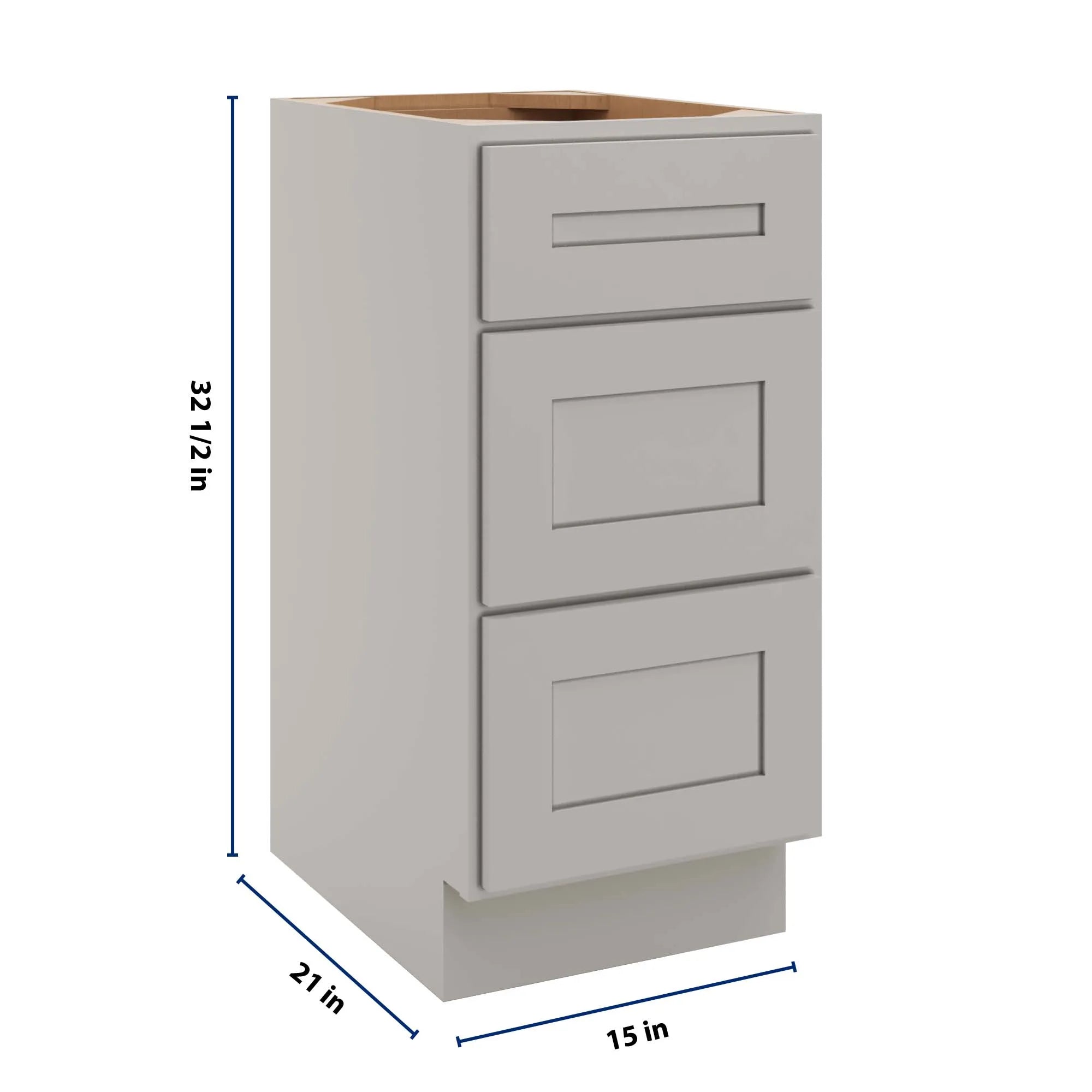 CNC Luxor 5-Piece Misty Grey 15" W Vanity Drawer Base Cabinet - Handicap Accessible