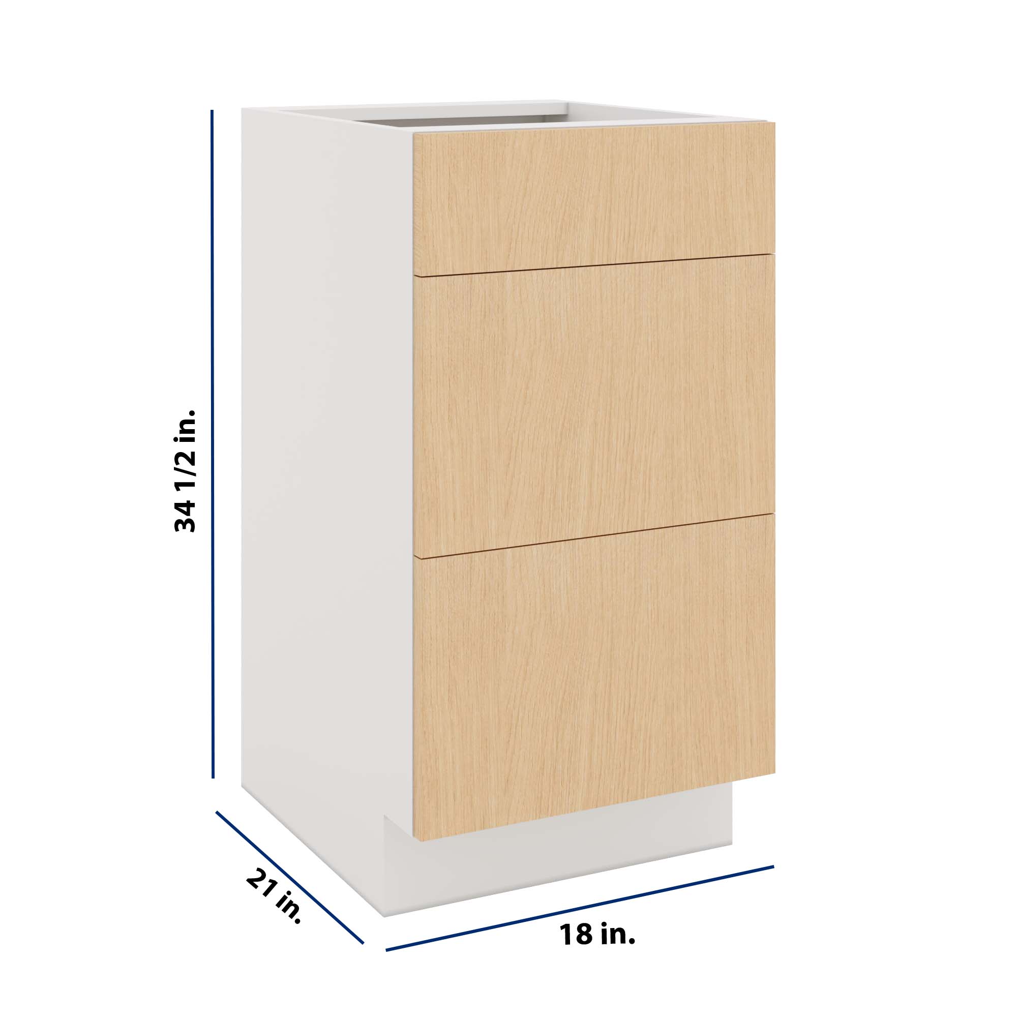Modernform Cabinet Natural Oak 18" W X 34 1/2" H X 21" D Vanity Base with 3 Drawers