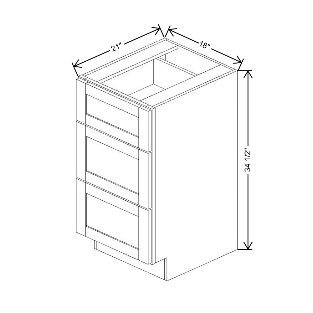 Kitchen Cabinet Distributors Shaker Designer White 5PC Vanity Drawer Base - 18" W x 34.5" H x 21" D