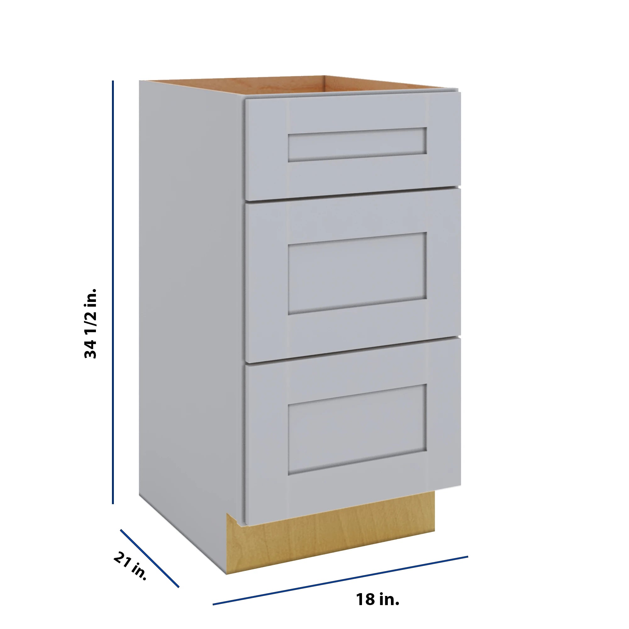 Modernform Cabinet Grey Shaker 18" W X 34 1/2" H X 21" D Vanity Base with 3 Drawers