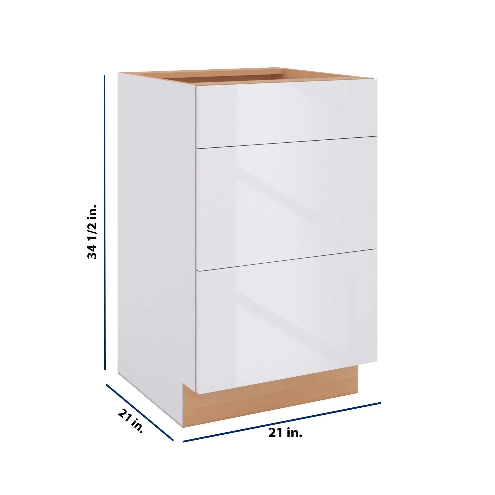 Modernform Cabinet Gloss White 21" W X 34 1/2" H X 21" D Vanity Base with 3 Drawers