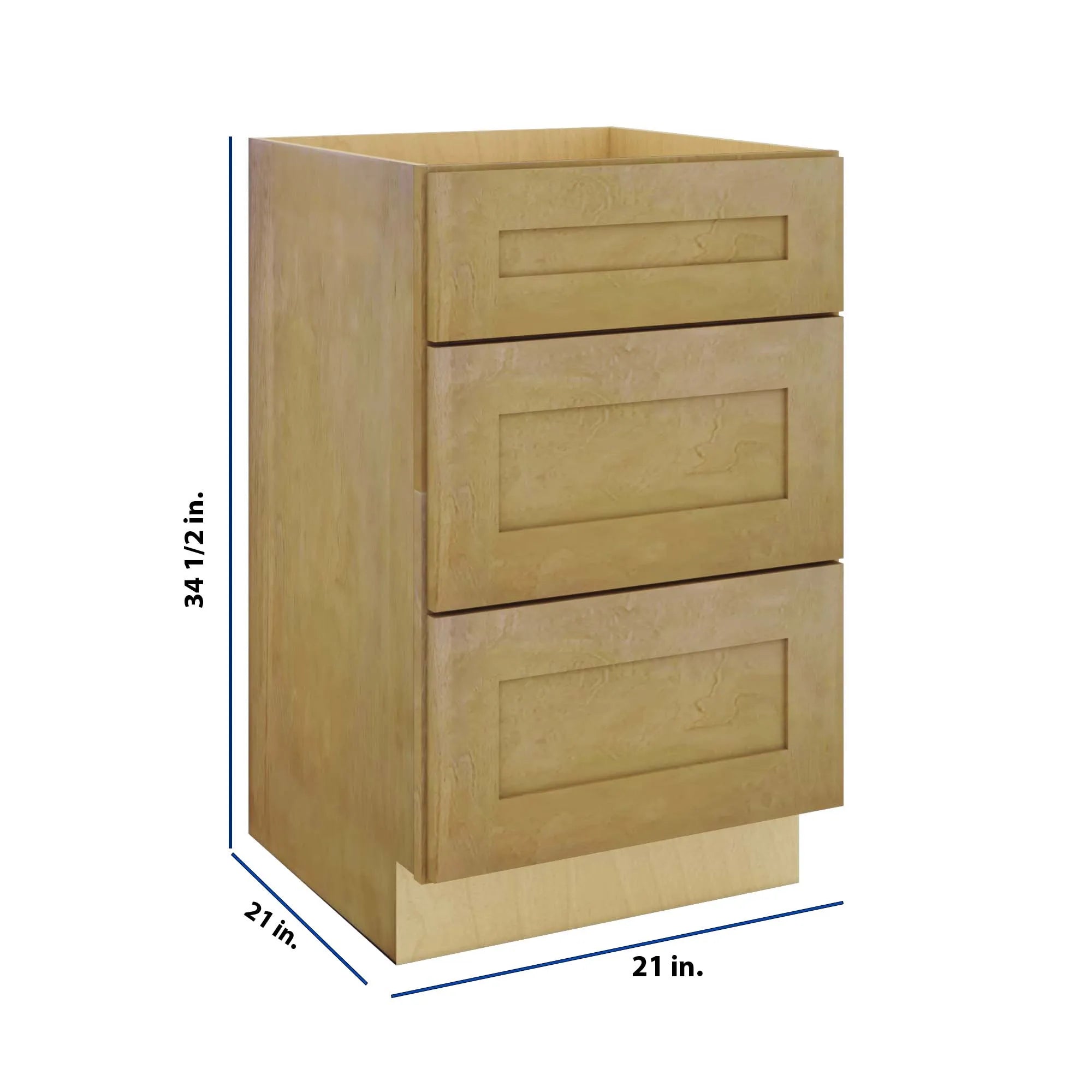 Modernform Cabinet Natural Shaker 21" W X 34 1/2" H X 21" D Vanity Base with 3 Drawers