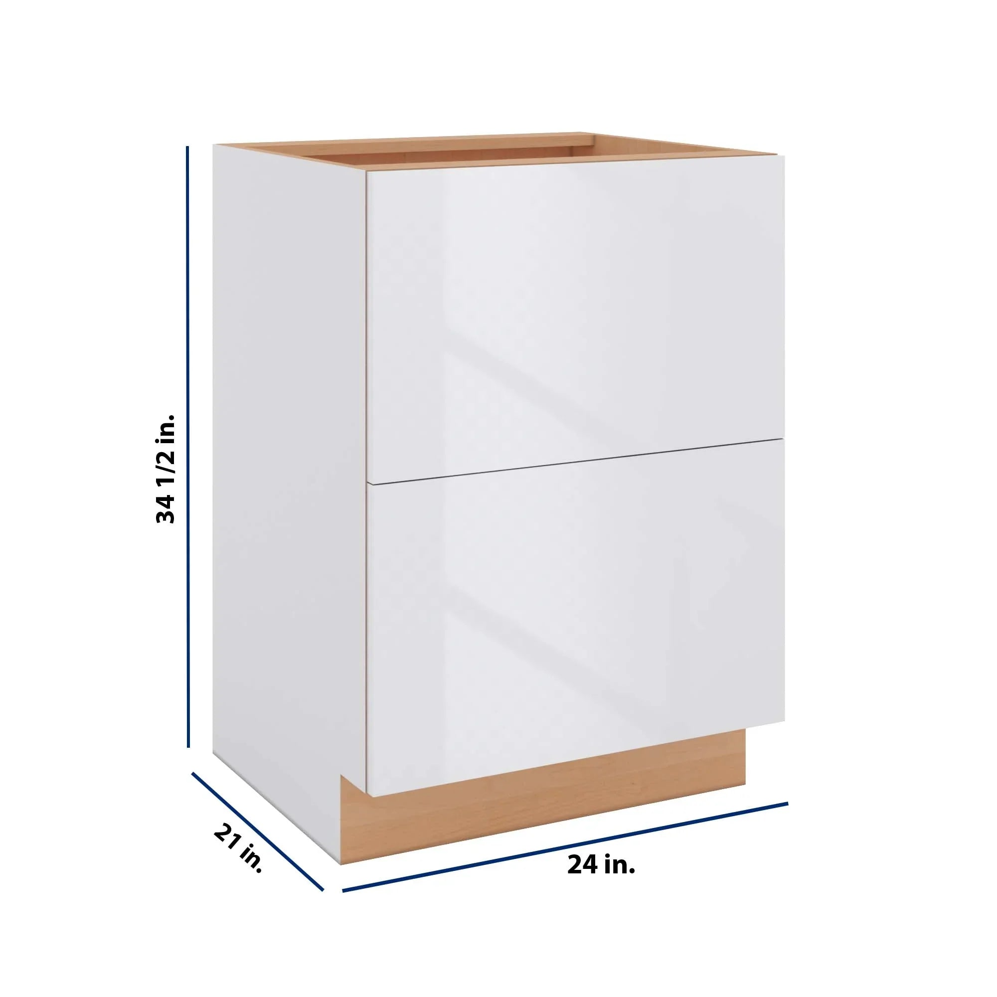 Modernform Cabinet Gloss White 24" W X 34 1/2" H X 21" D Vanity Base with 2 Drawers