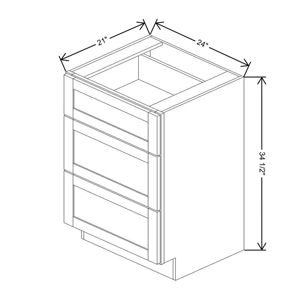 Kitchen Cabinet Distributors Shaker Designer White 5PC Vanity Drawer Base - 24" W x 34.5" H x 21" D