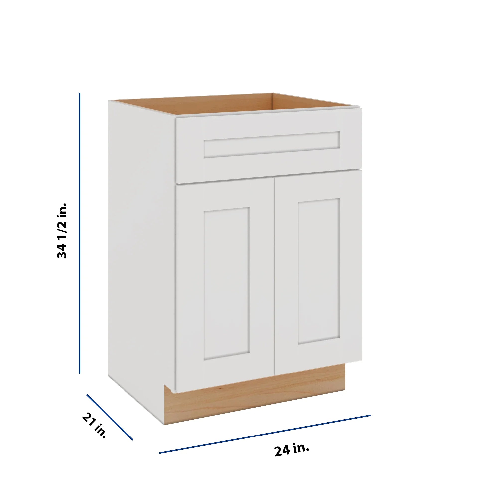Modernform Cabinet White Shaker 24" W X 34 1/2" H X 21" D Sink Base 2 Doors/1 False Front