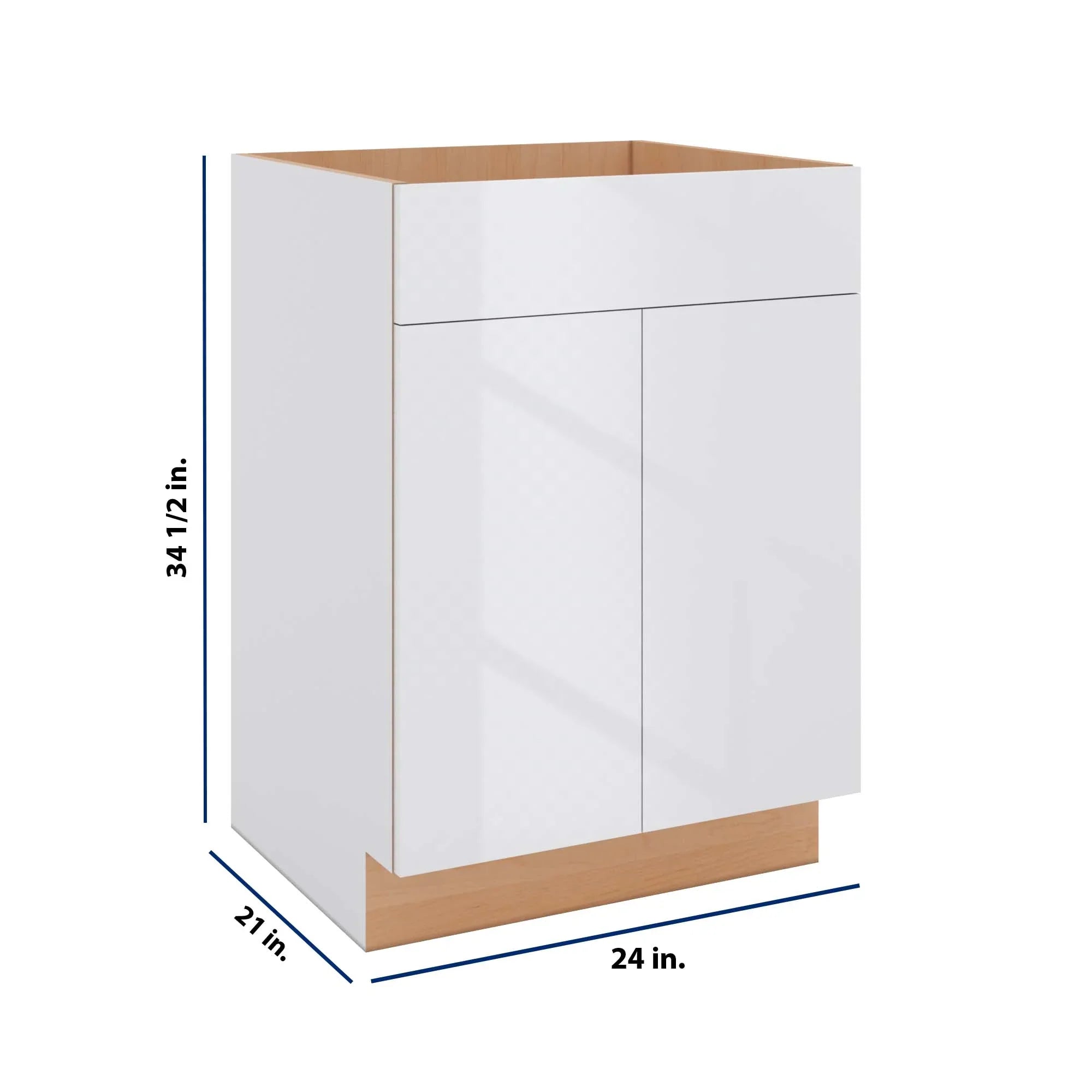 Modernform Cabinet Gloss White 24" W X 34 1/2" H X 21" D Vanity Sink Base 2 Doors/1 False Front