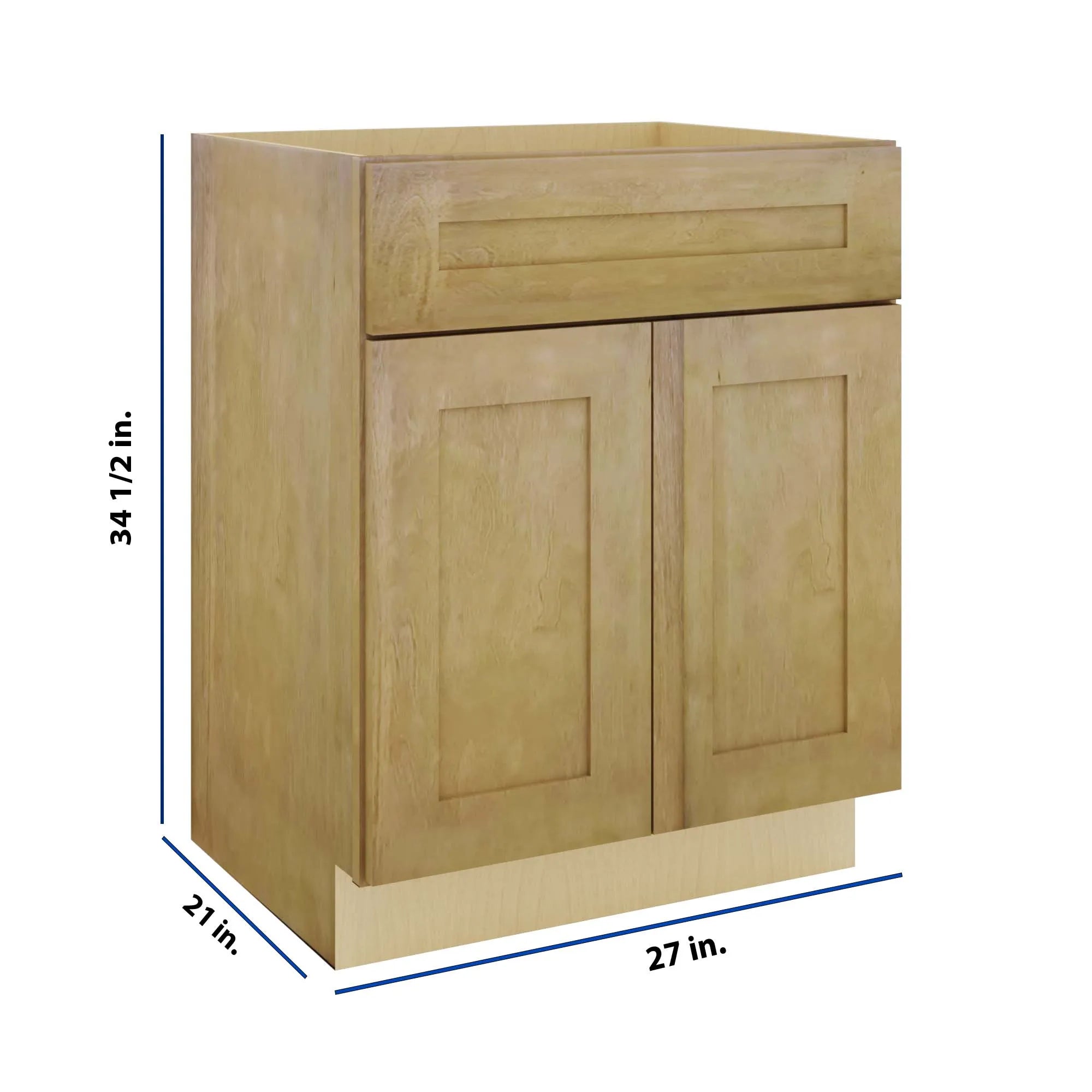 Modernform Cabinet Natural Shaker 27" W X 34 1/2" H X 21" D Sink Base 2 Doors/1 False Front