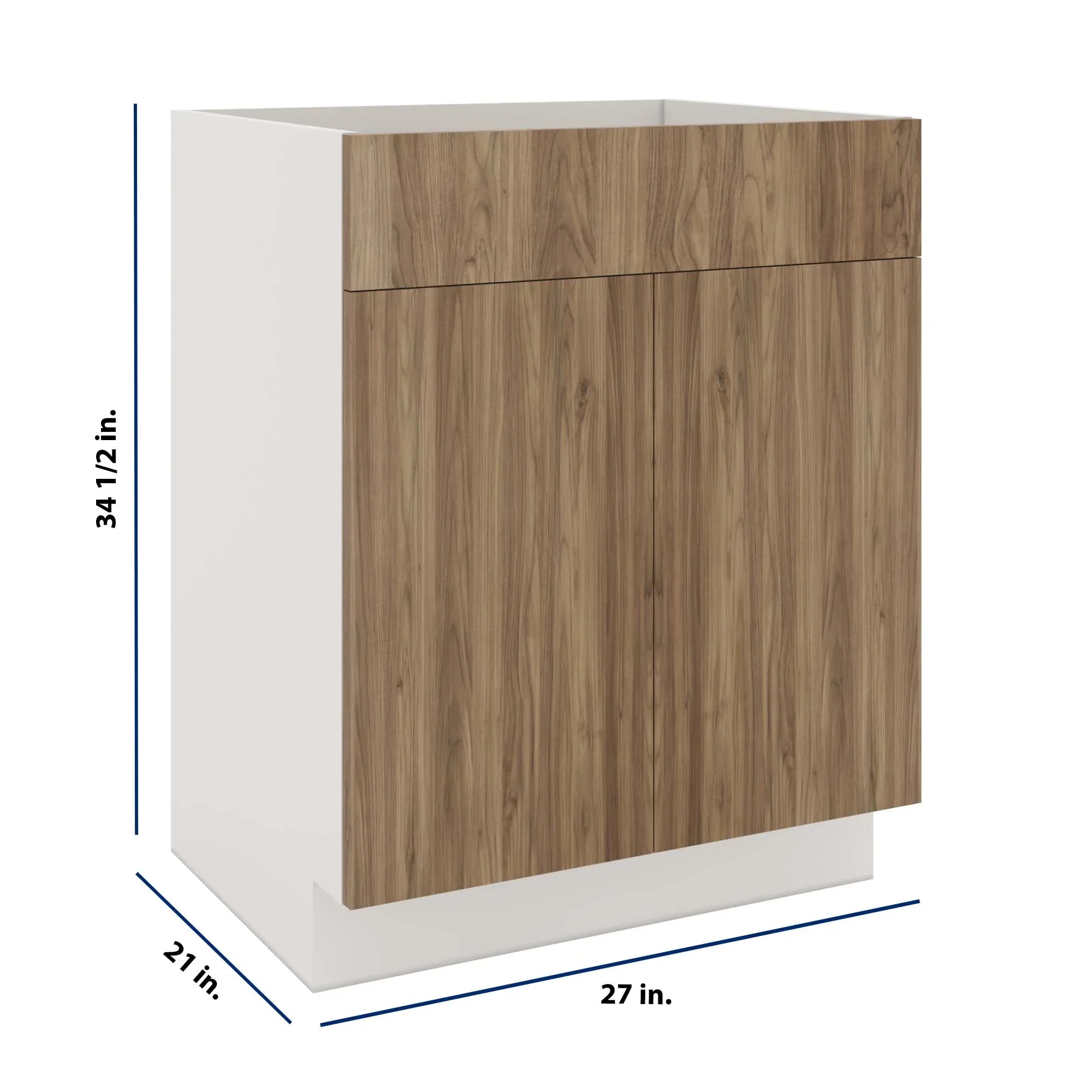 Modernform Cabinet Walnut 27" W X 34 1/2" H X 21" D Vanity Sink Base 2 Doors/1 False Front