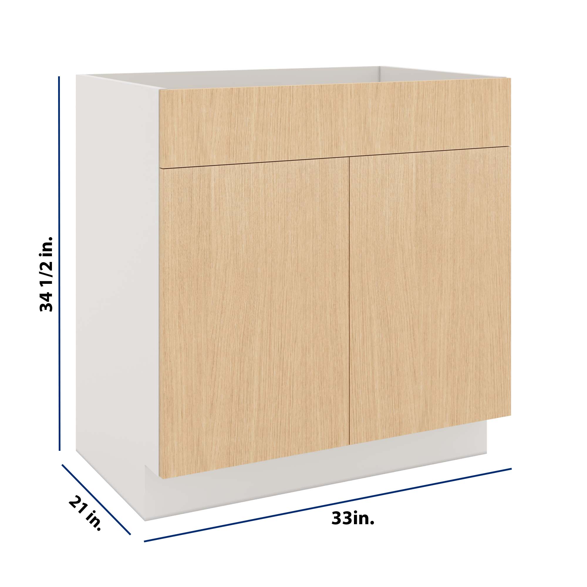 Modernform Cabinet Natural Oak 33" W X 34 1/2" H X 21" D Vanity Sink Base 2 Doors/1 False Front