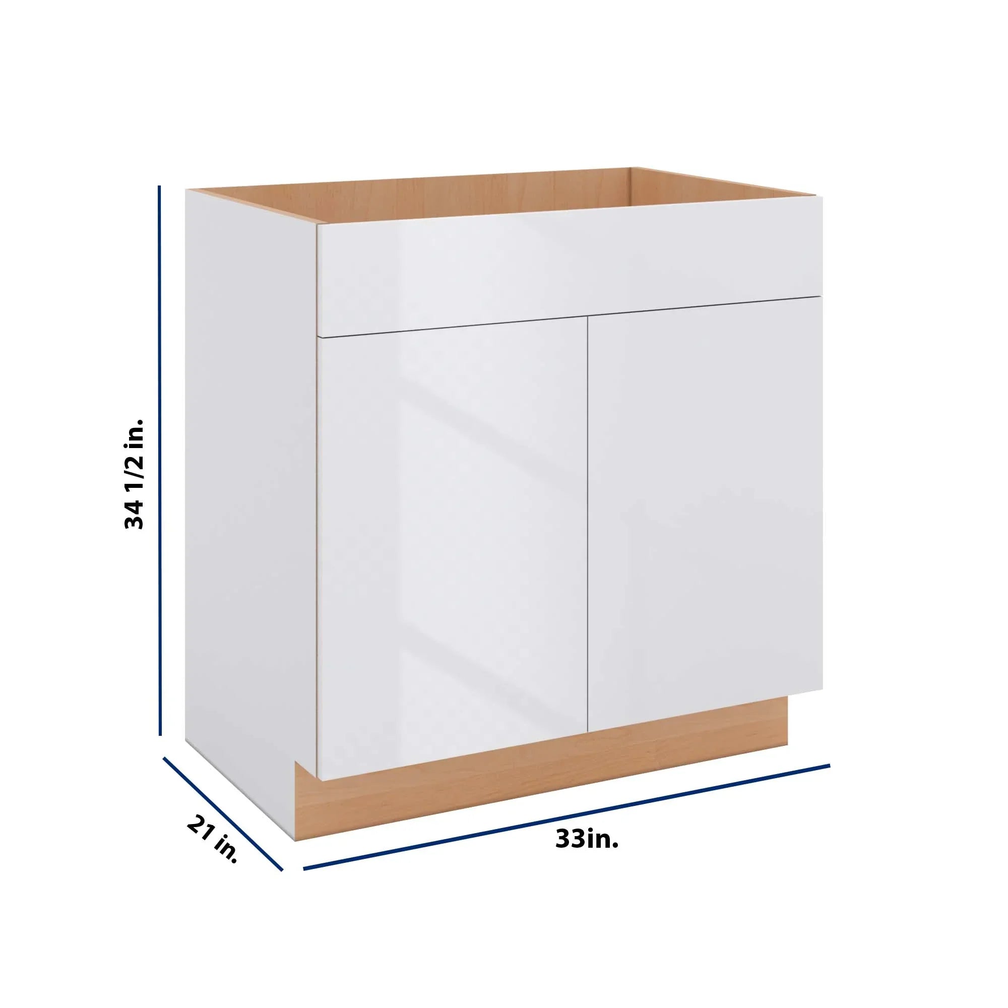 Modernform Cabinet Gloss White 33" W X 34 1/2" H X 21" D Vanity Sink Base 2 Doors/1 False Front