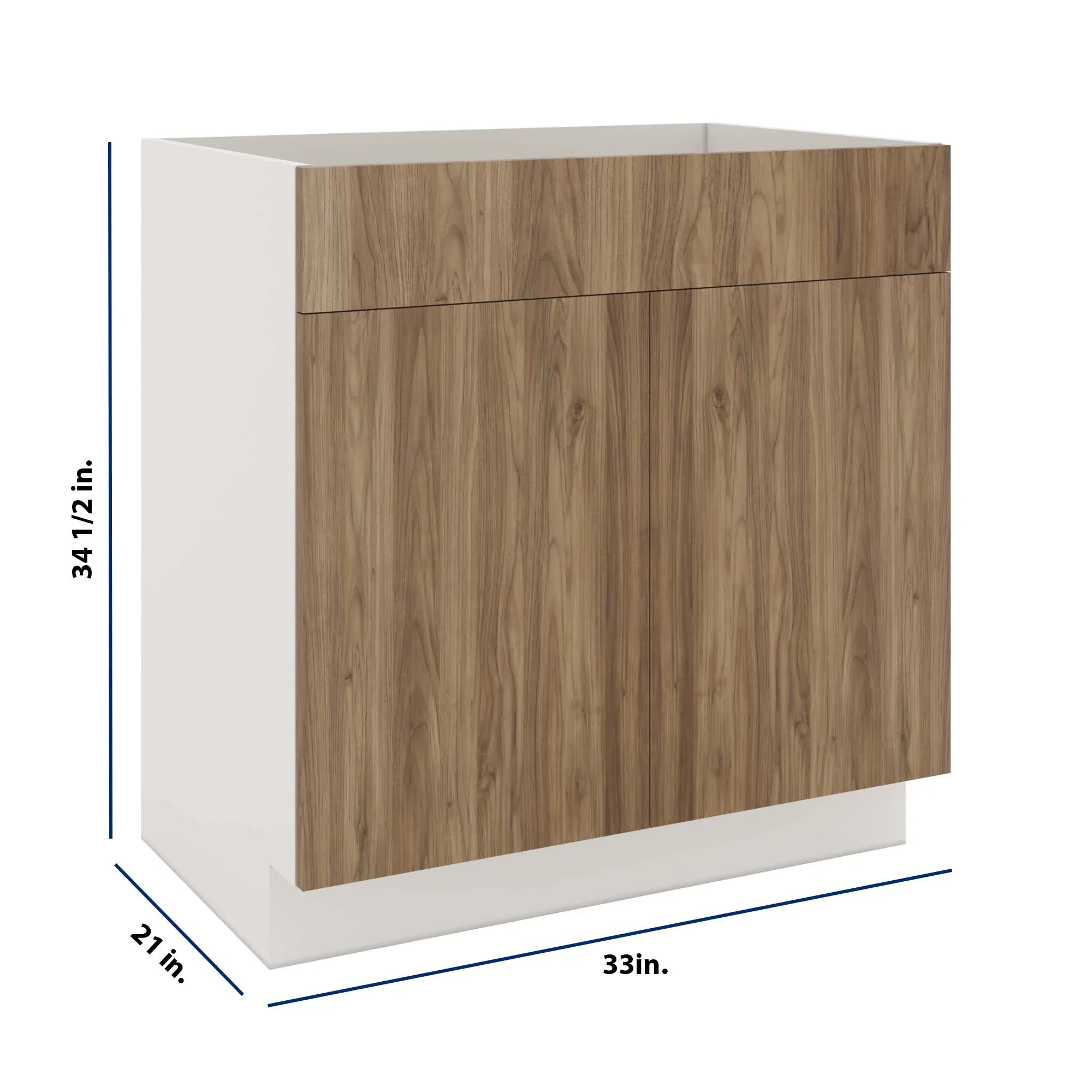 Modernform Cabinet Walnut 33" W X 34 1/2" H X 21" D Vanity Sink Base 2 Doors/1 False Front