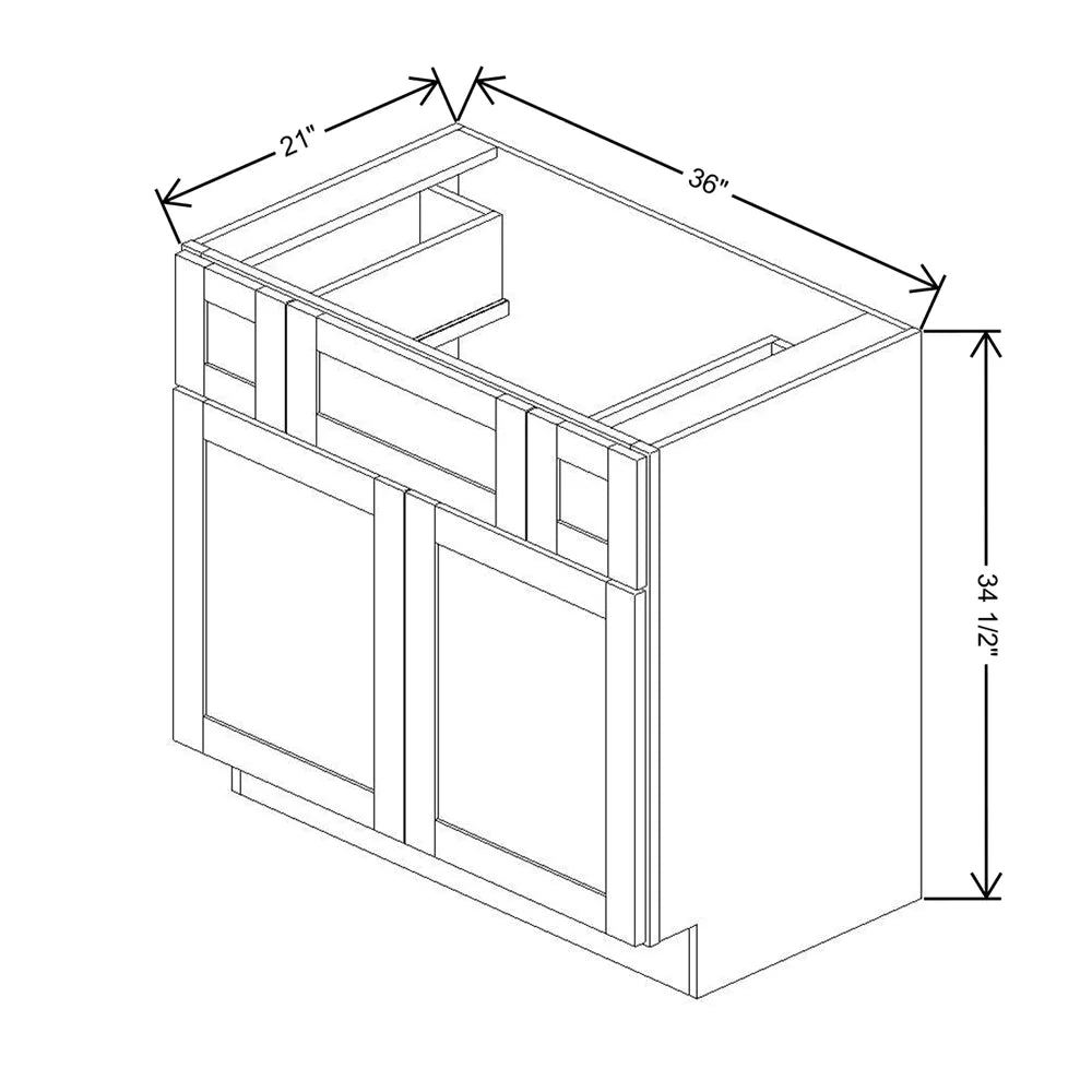 Kitchen Cabinet Distributors Shaker Designer White 5PC Vanity Sink Base - 36" W x 34.5" H x 21" D