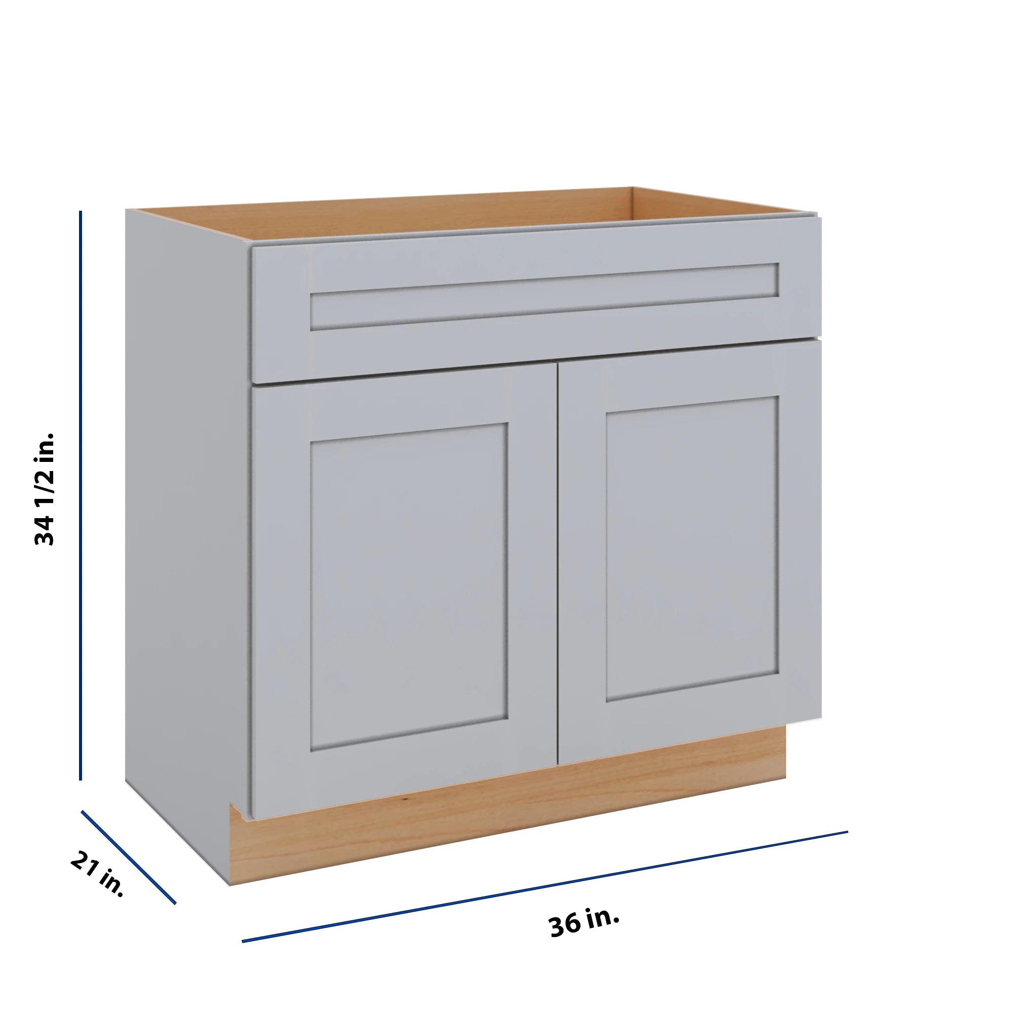 Modernform Cabinet Grey Shaker 36" W X 34 1/2" H X 21" D Sink Base 2 Doors/1 False Front