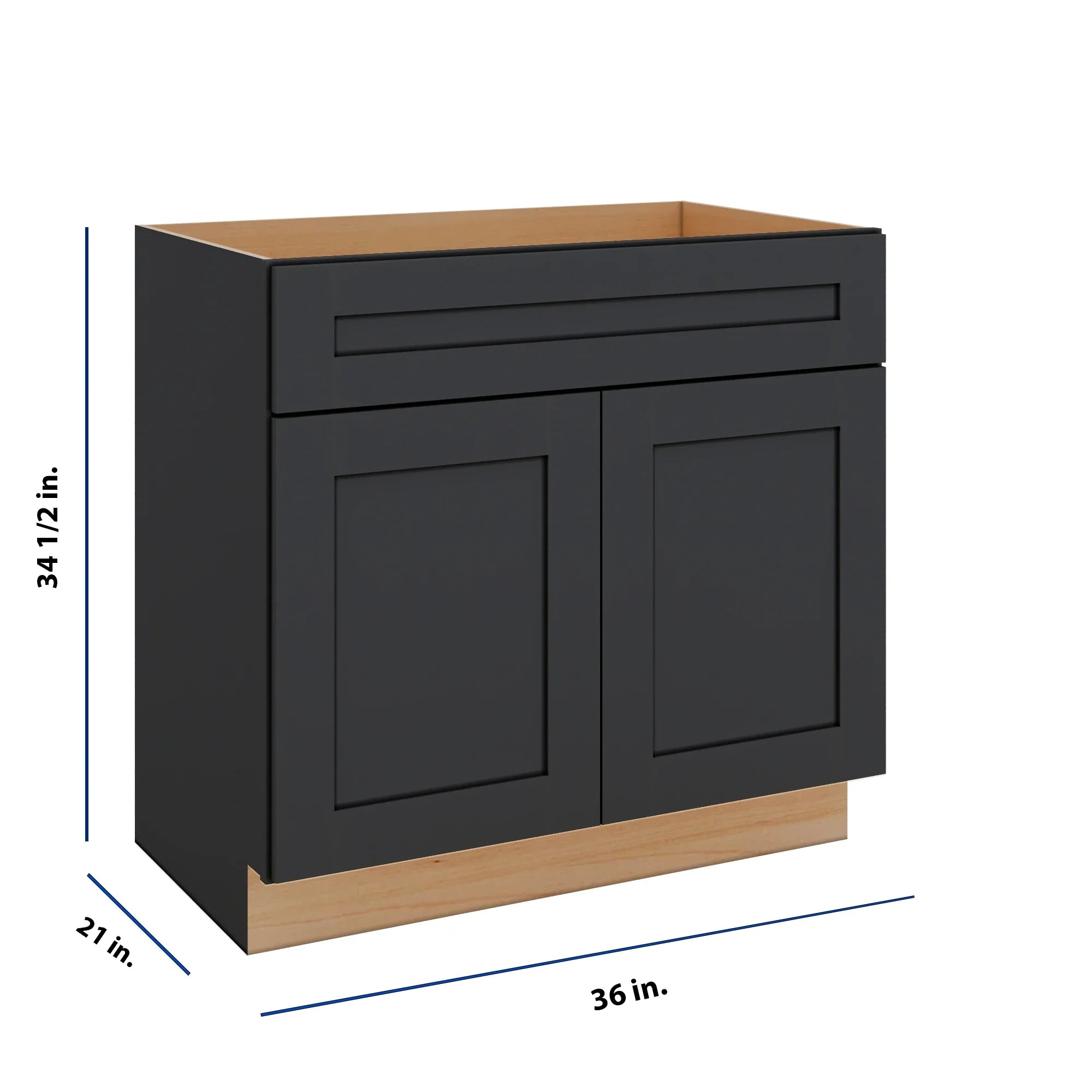 Modernform Cabinet Onyx Black Shaker 36" W X 34 1/2" H X 21" D Sink Base 2 Doors/1 False Front