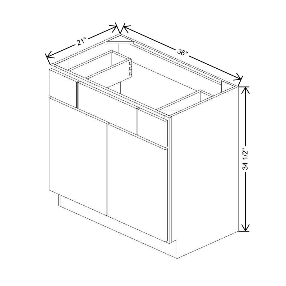 CNC Luxor Espresso 36" W 2 Drawer Vanity Sink Base Cabinet
