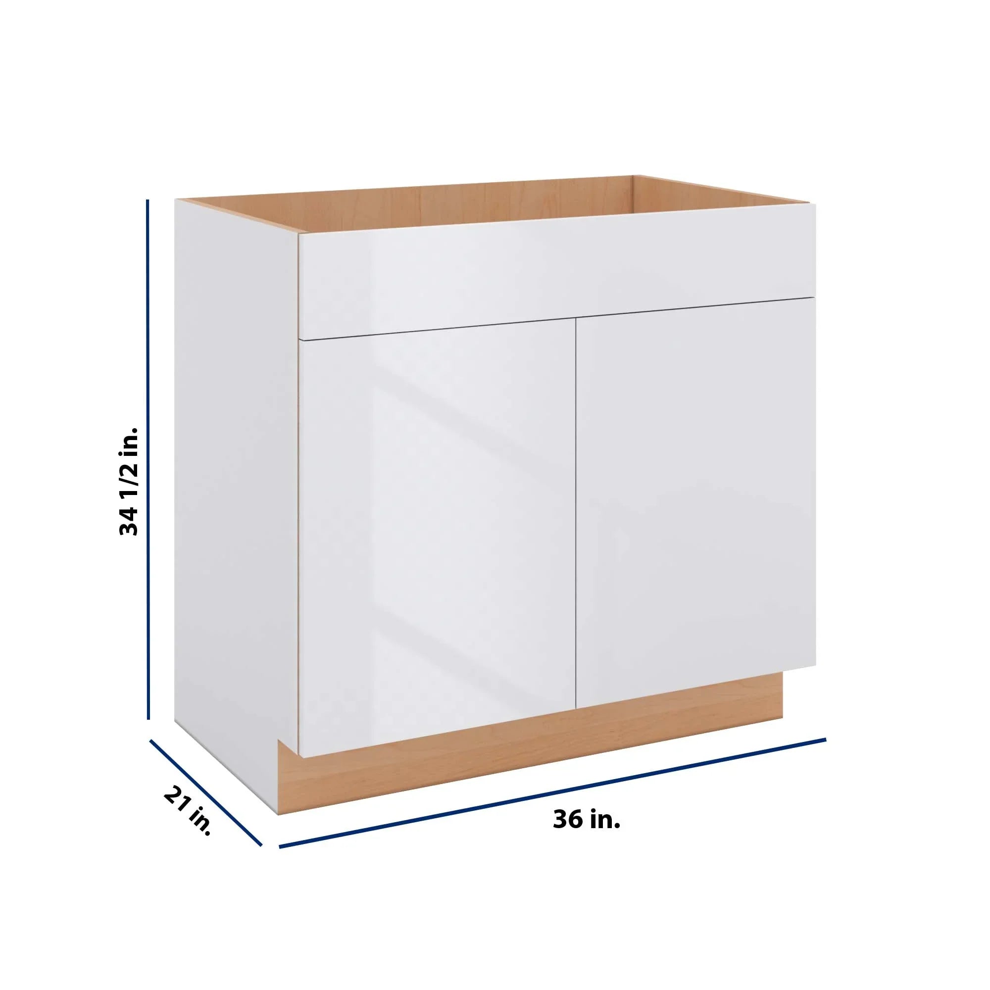 Modernform Cabinet Gloss White 36" W X 34 1/2" H X 21" D Vanity Sink Base 2 Doors/1 False Front