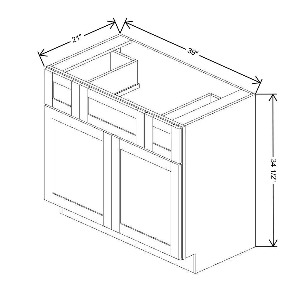 Kitchen Cabinet Distributors Essential White Vanity Sink Base - 39" W x 34.5" H x 21" D