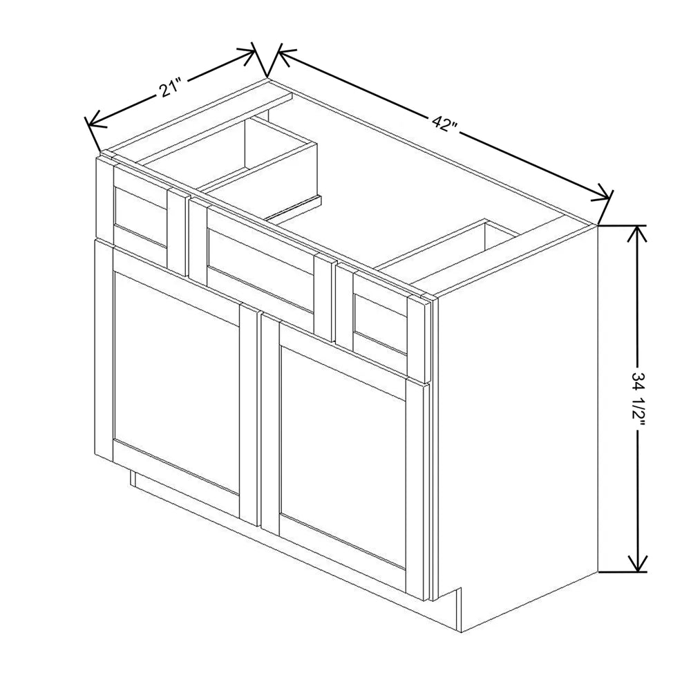 Kitchen Cabinet Distributors Shaker Designer White 5PC Vanity Sink Base - 42" W x 34.5" H x 21" D