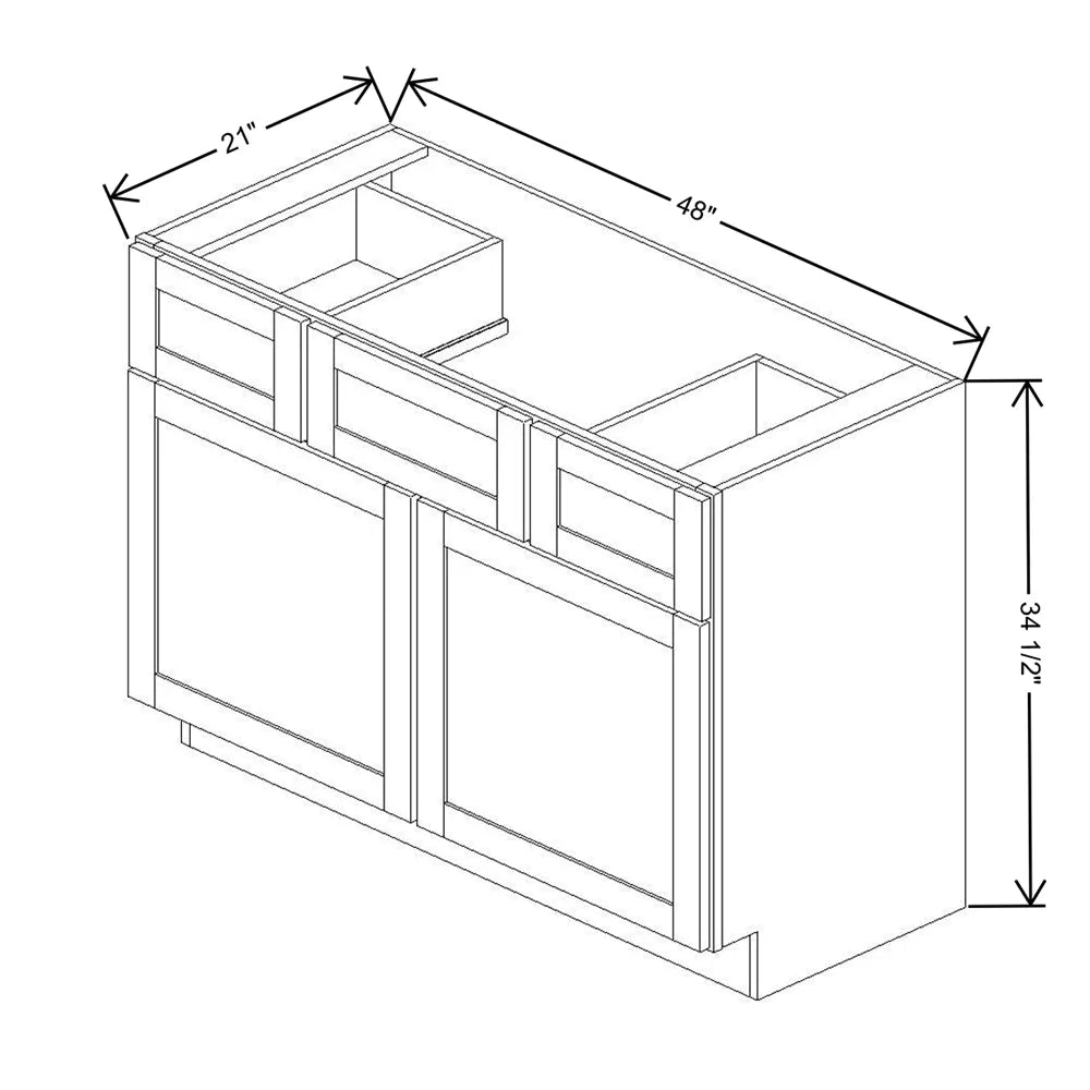 Kitchen Cabinet Distributors Shaker Designer White 5PC Vanity Sink Base - 48" W x 34.5" H x 21" D