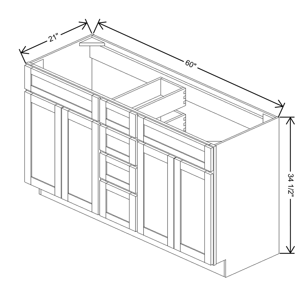 Wolf Classic Hanover White Paint 60"W Combo Vanity Sink Base-4 Drawer