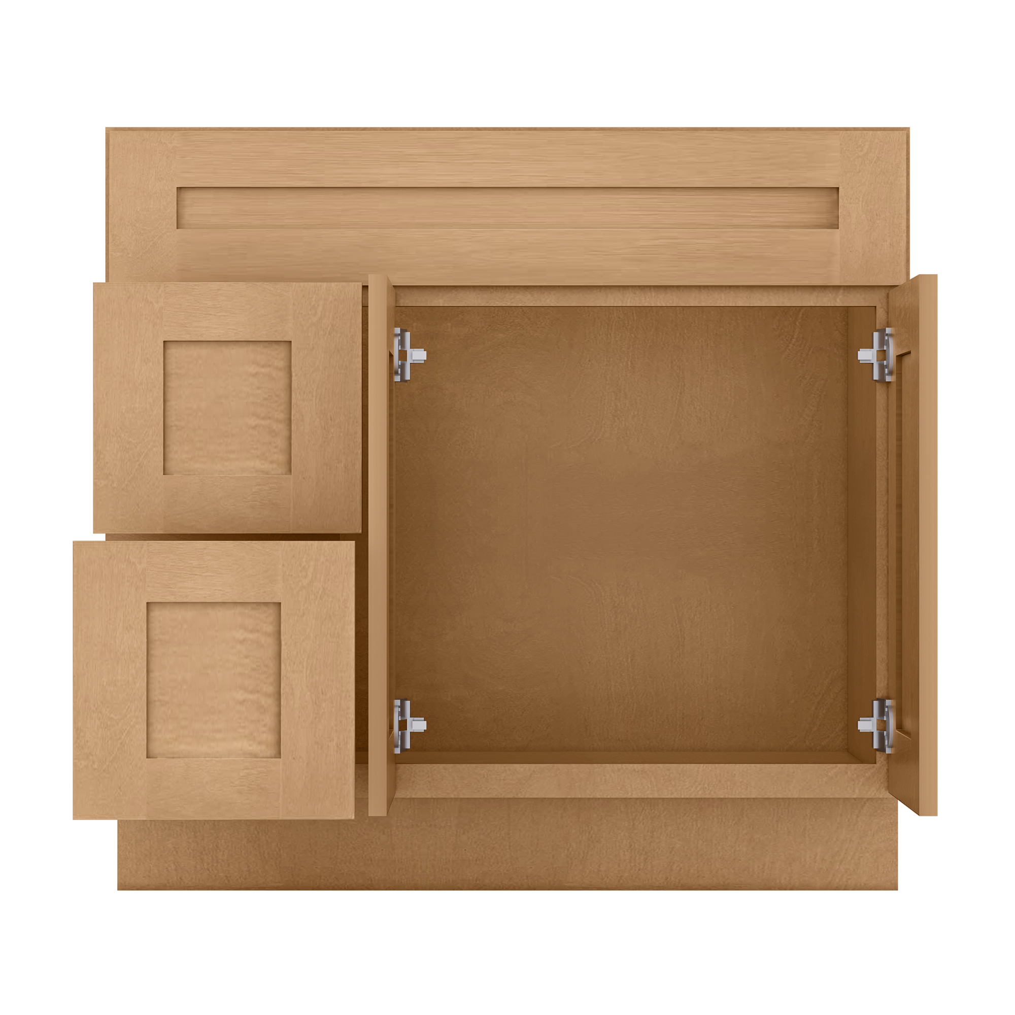 Vanity Sink Base Cabinet with Left Drawers 36 Inch Wide x 21 Inch Deep x 34 1/2 Inch High Shaker Toffee Series