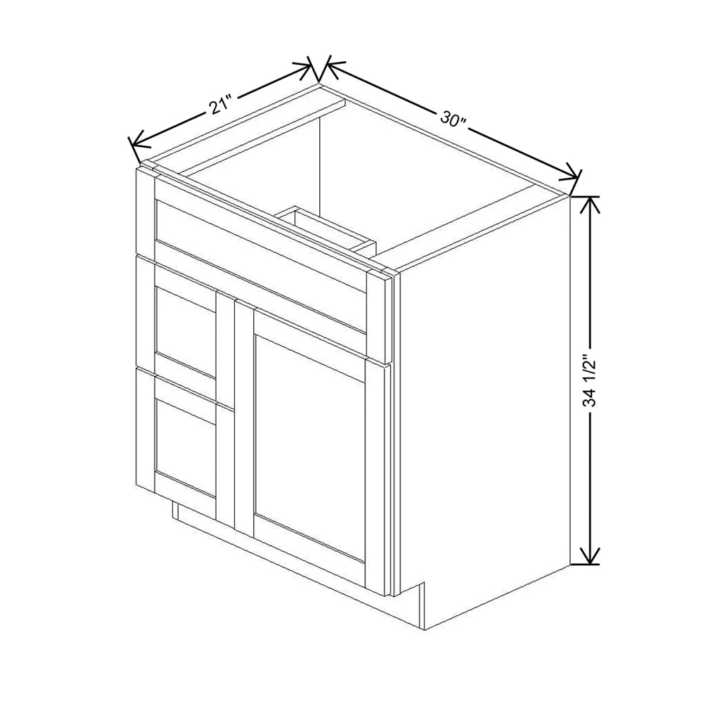 Kitchen Cabinet Distributors Shaker Designer White 5PC Vanity Combo Cab - Drw Left - 30" W x 34.5" H x 21" D