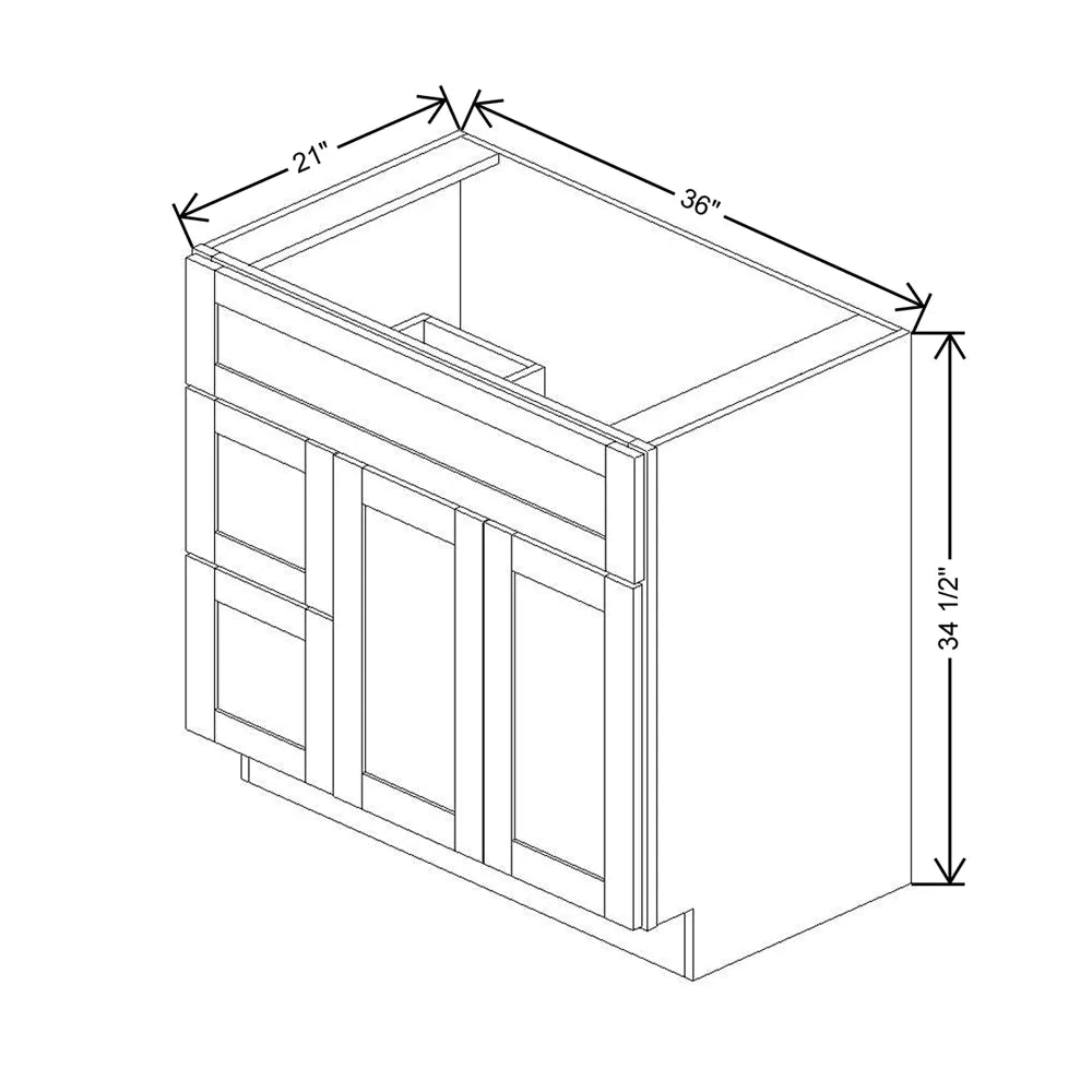 Kitchen Cabinet Distributors Shaker Designer White 5PC Vanity Combo Cab - Drw Left - 36" W x 34.5" H x 21" D