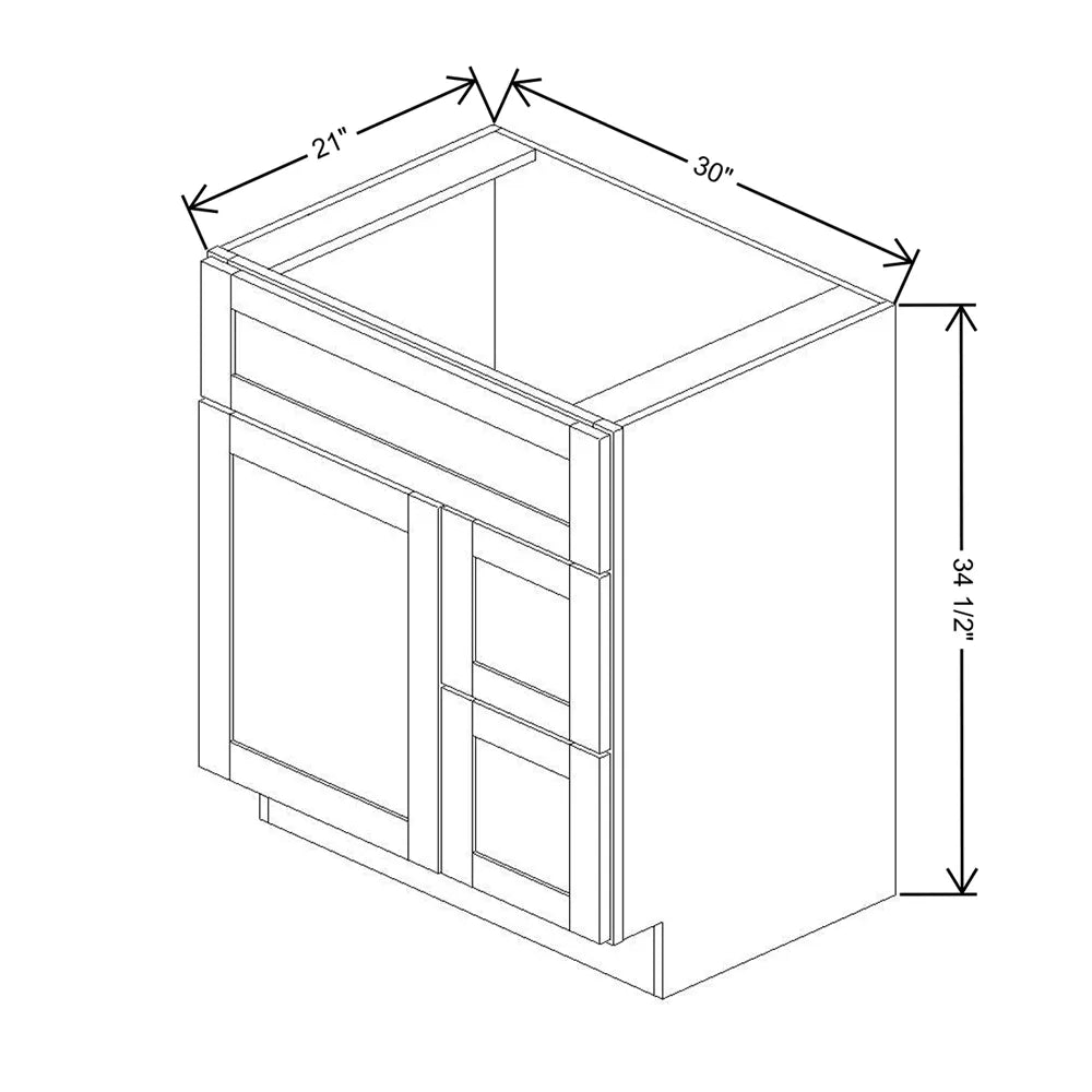 Kitchen Cabinet Distributors Shaker Designer White 5PC Vanity Combo Cab - Drw Right - 30" W x 34.5" H x 21" D