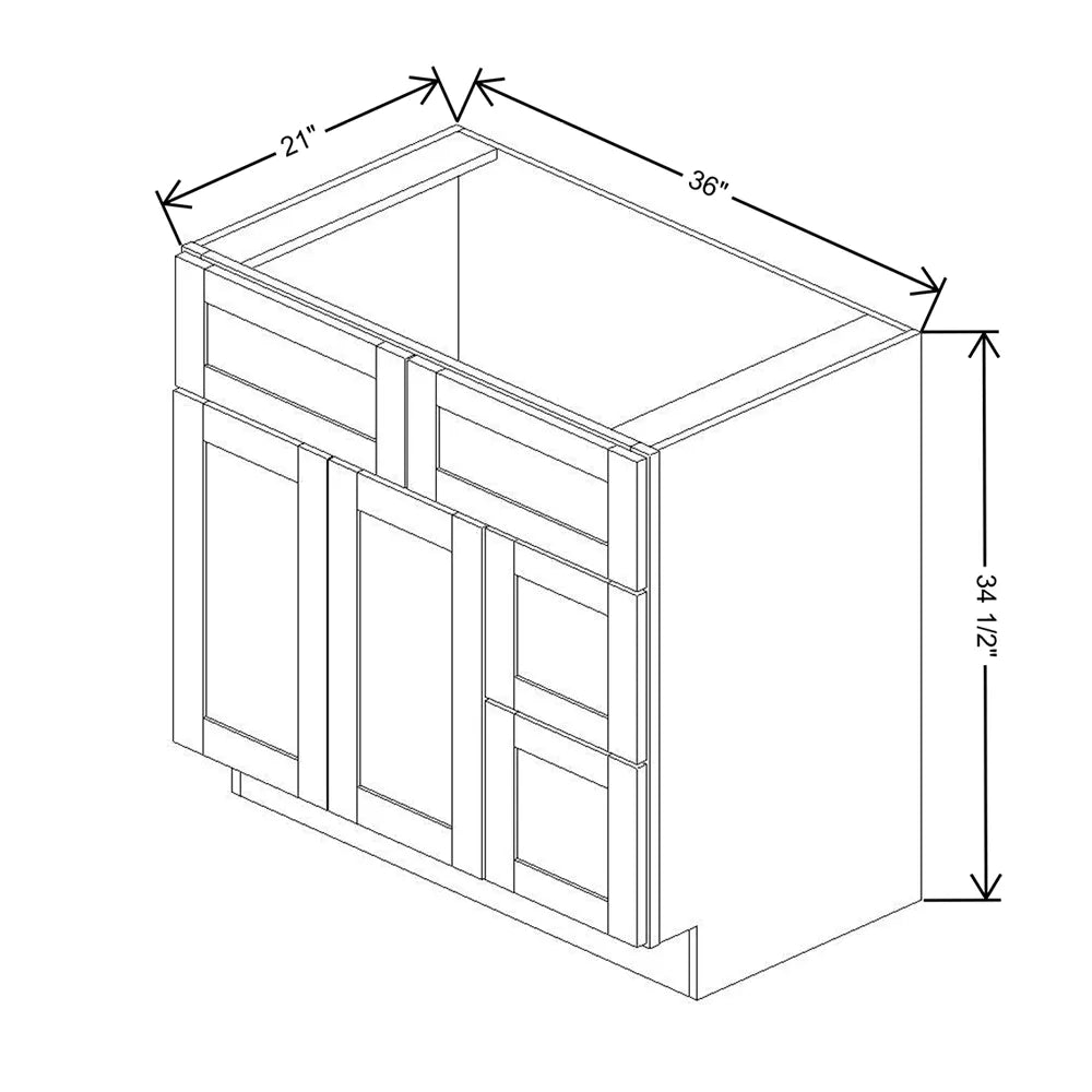 Kitchen Cabinet Distributors Shaker Designer White 5PC Vanity Combo Cab - Drw Right - 36" W x 34.5" H x 21" D