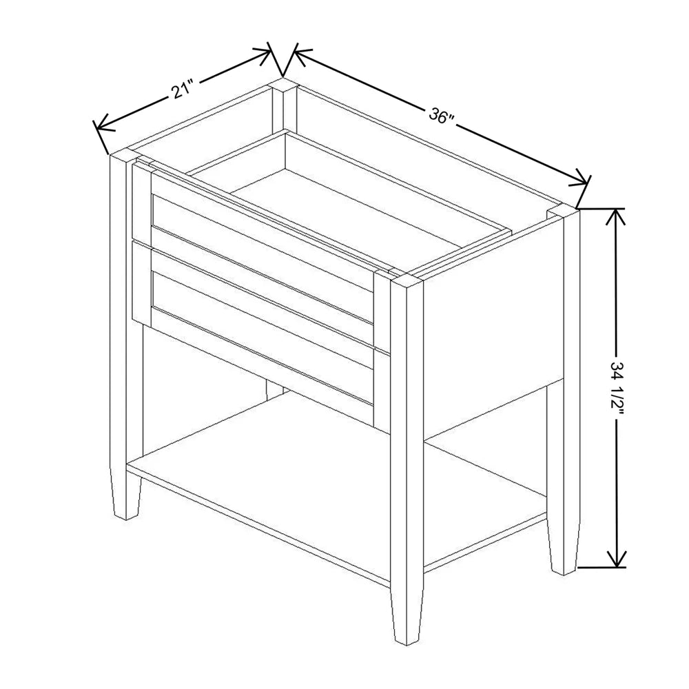 Kitchen Cabinet Distributors Brooklyn Gray Open Shelf Vanity Sink Base 36" W x 34.5" H x 21" D