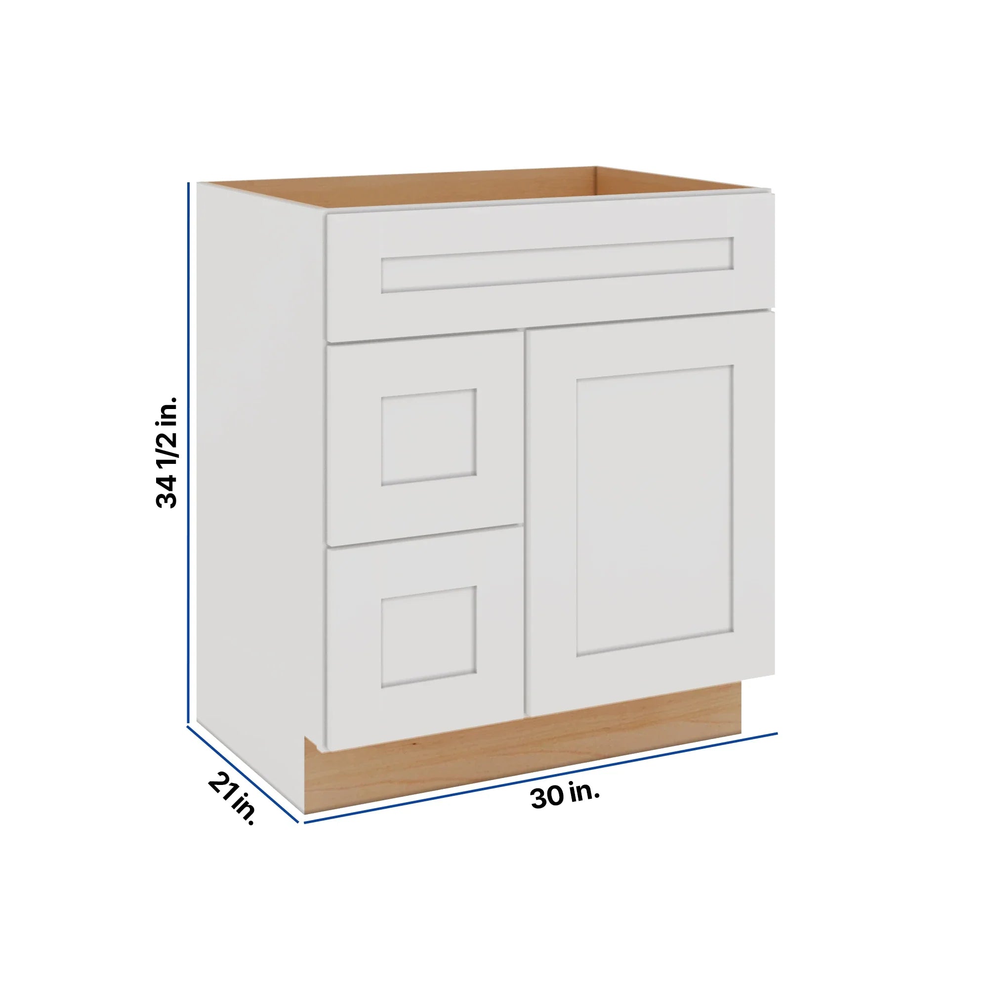 Modernform Cabinet White Shaker 30" W X 34 1/2" H X 21" D Combo Cabinet w/2 Drawers