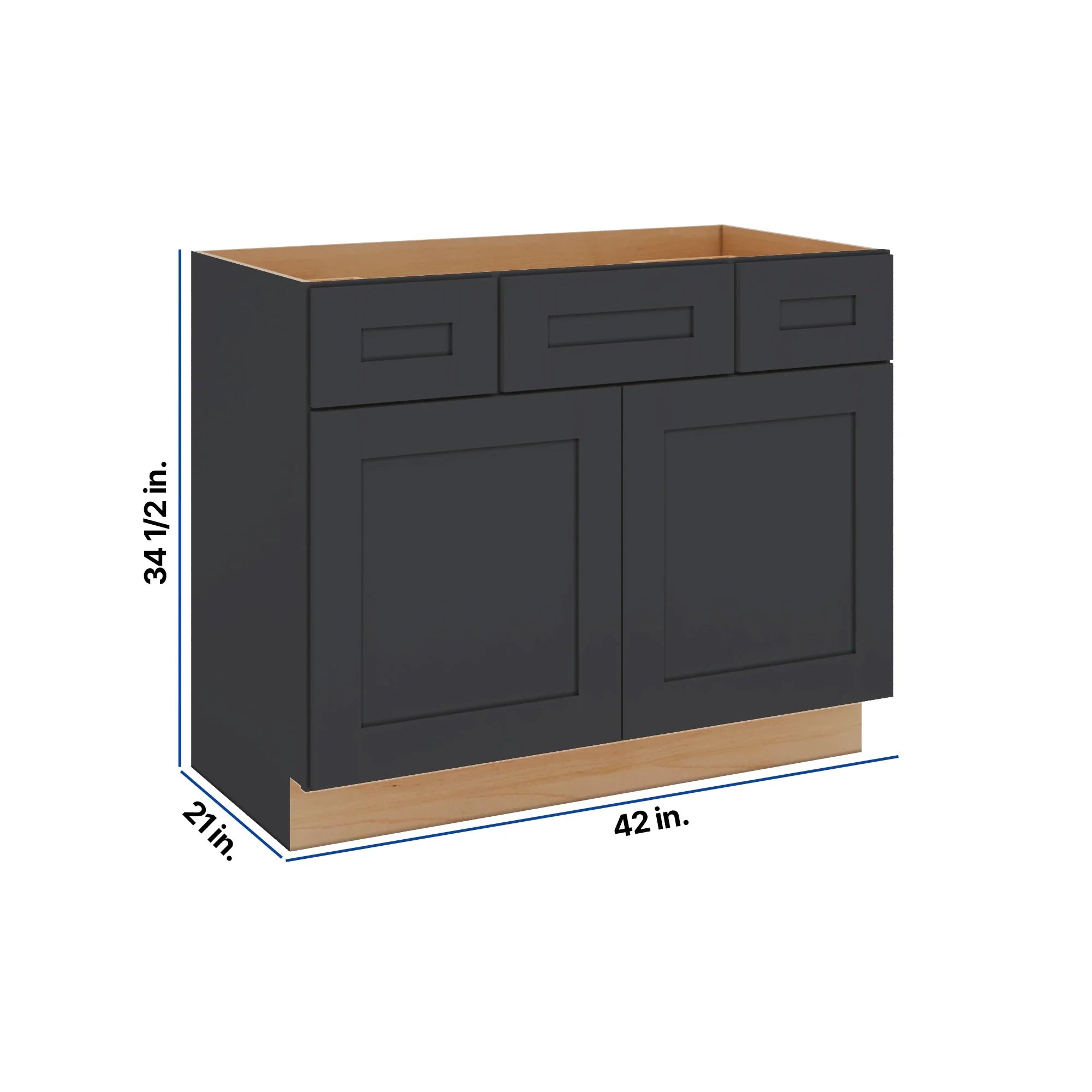 Modernform Cabinet Onyx Black Shaker 42" W X 34 1/2" H X 21" D Combo Cabinet w/2 Side Drawers