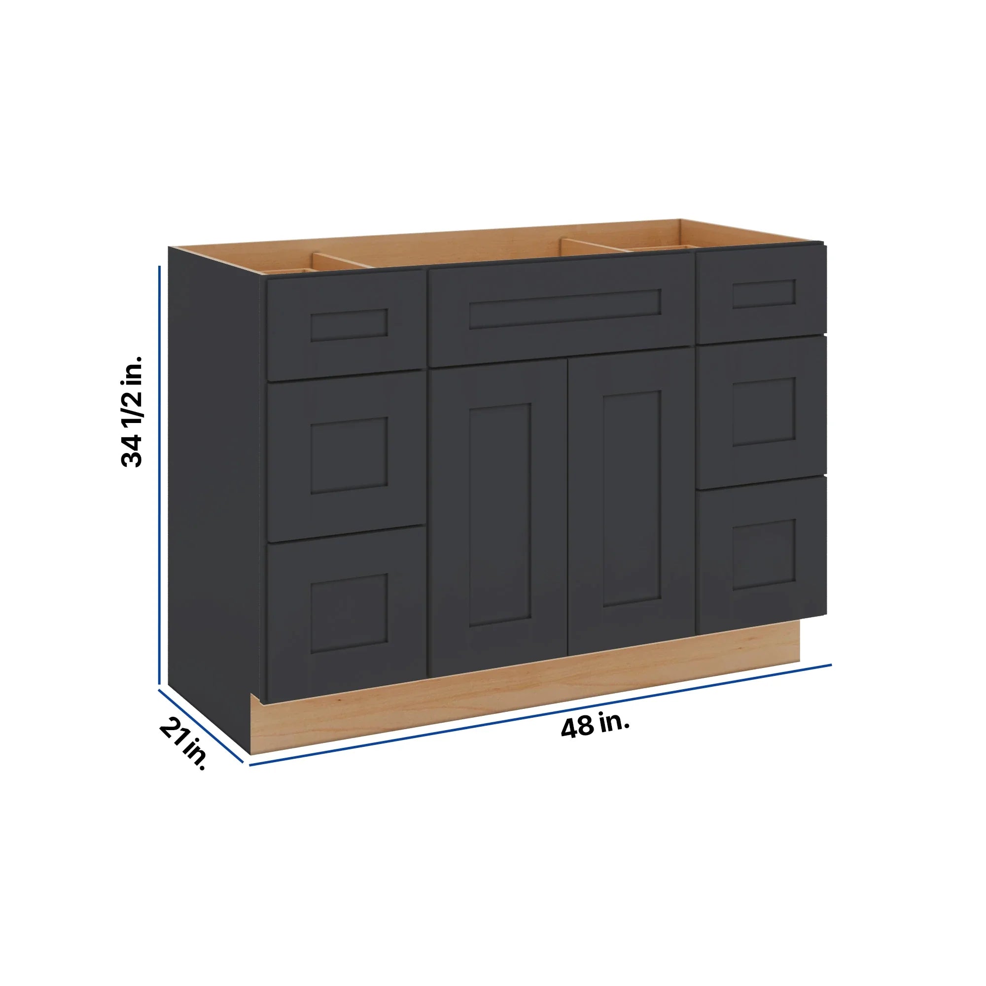 Modernform Cabinet Onyx Black Shaker 48" W X 34 1/2" H X 21" D Combo Cabinet 2 Doors/6 Drawers/1 False Front