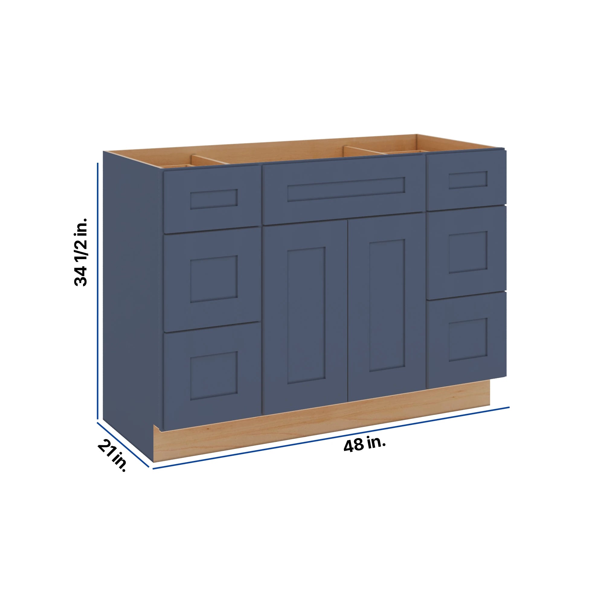Modernform Cabinet Signature Blue 48" W X 34 1/2" H X 21" D Combo Cabinet 2 Doors/6 Drawers/1 False Front