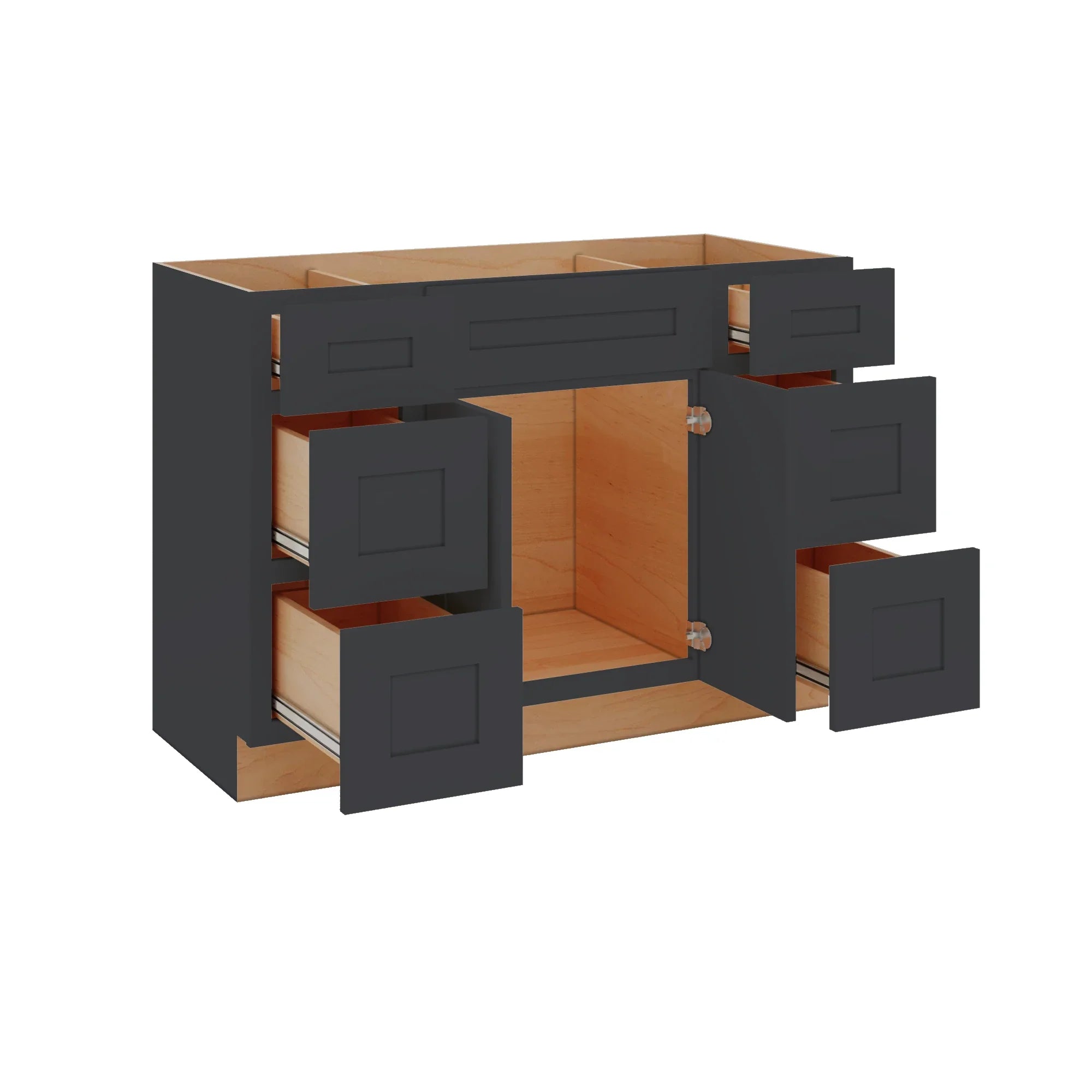 Modernform Cabinet Onyx Black Shaker 48" W X 34 1/2" H X 21" D Combo Cabinet 2 Doors/6 Drawers/1 False Front