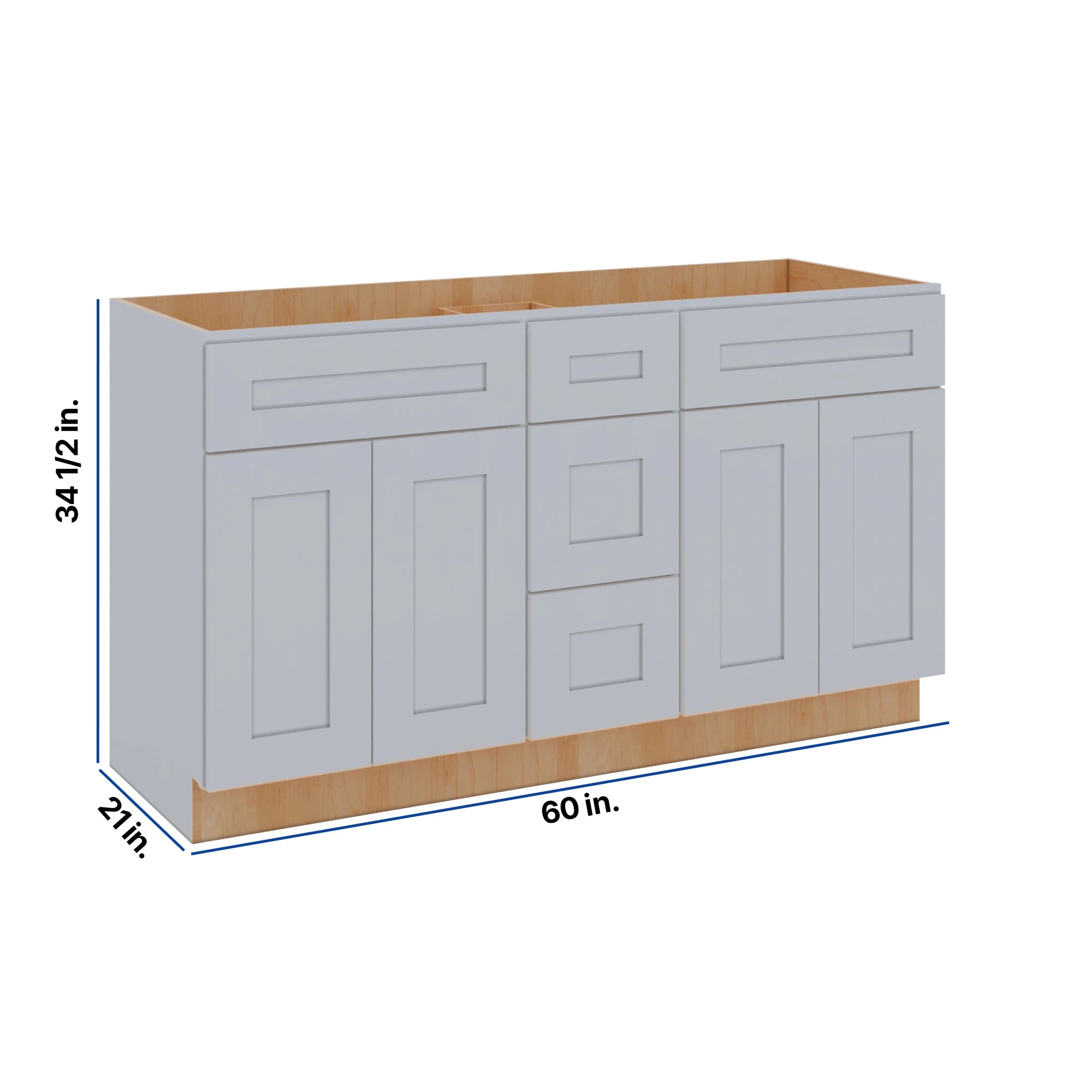Modernform Cabinet Grey Shaker 60" W X 34 1/2" H X 21" D Combo Cabinet 4 Doors/3 Drawers/2 False Front