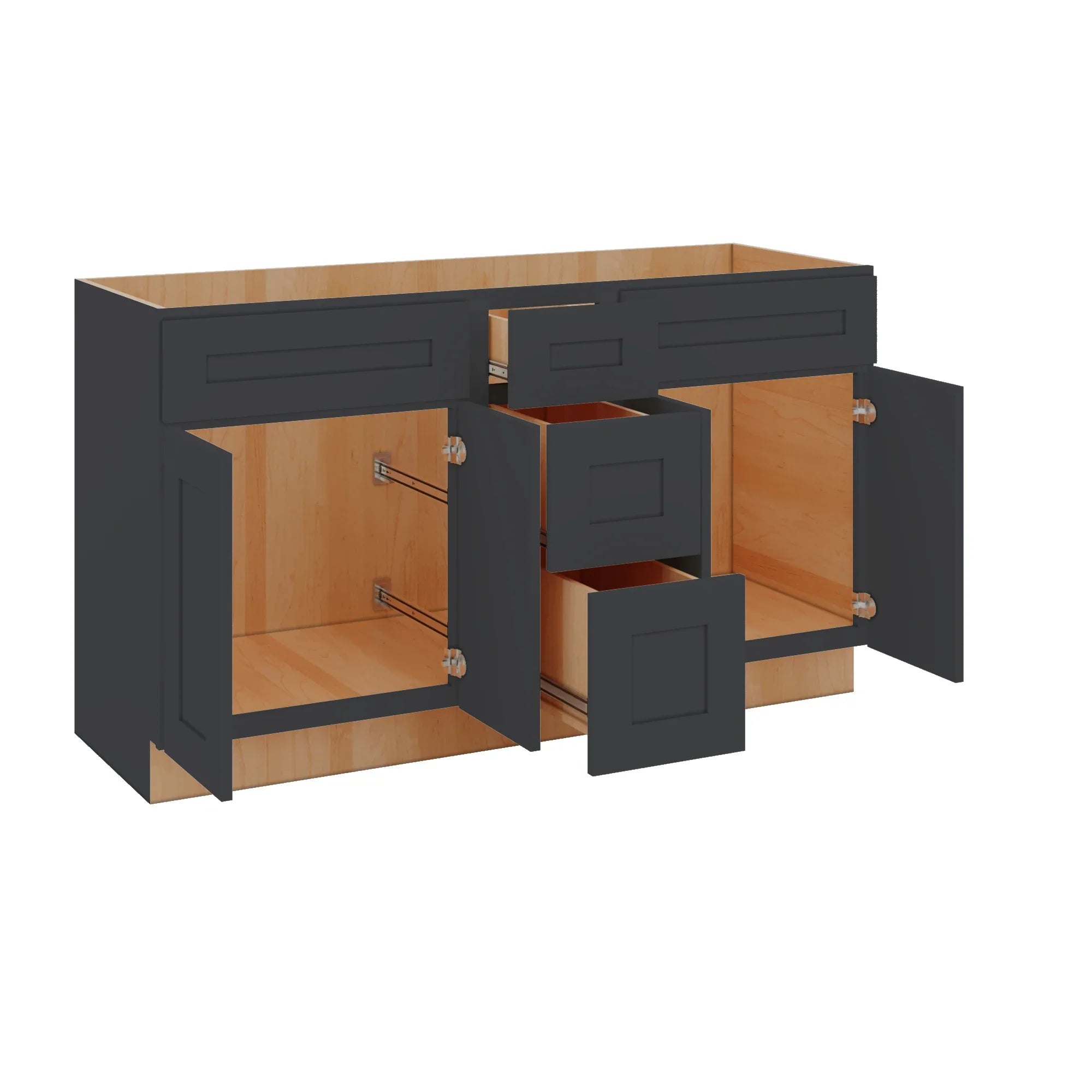 Modernform Cabinet Onyx Black Shaker 60" W X 34 1/2" H X 21" D Combo Cabinet 4 Doors/3 Drawers/2 False Front
