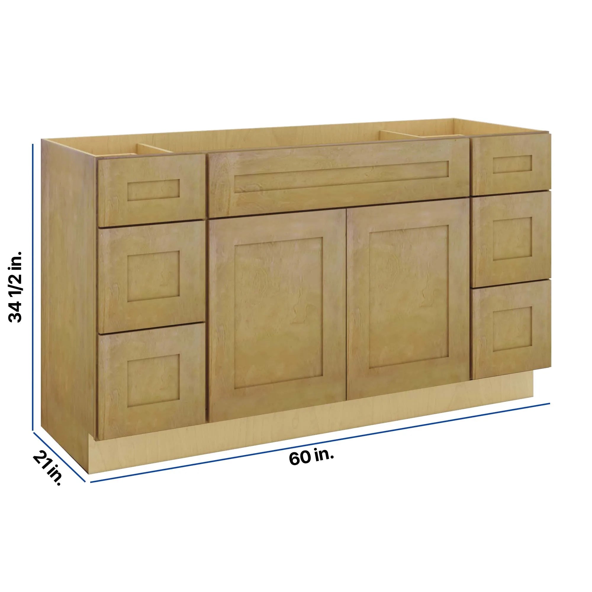 Modernform Cabinet Natural Shaker 60" W X 34 1/2" H X 21" D Combo Cabinet 2 Doors/6 Drawers/1 False Front