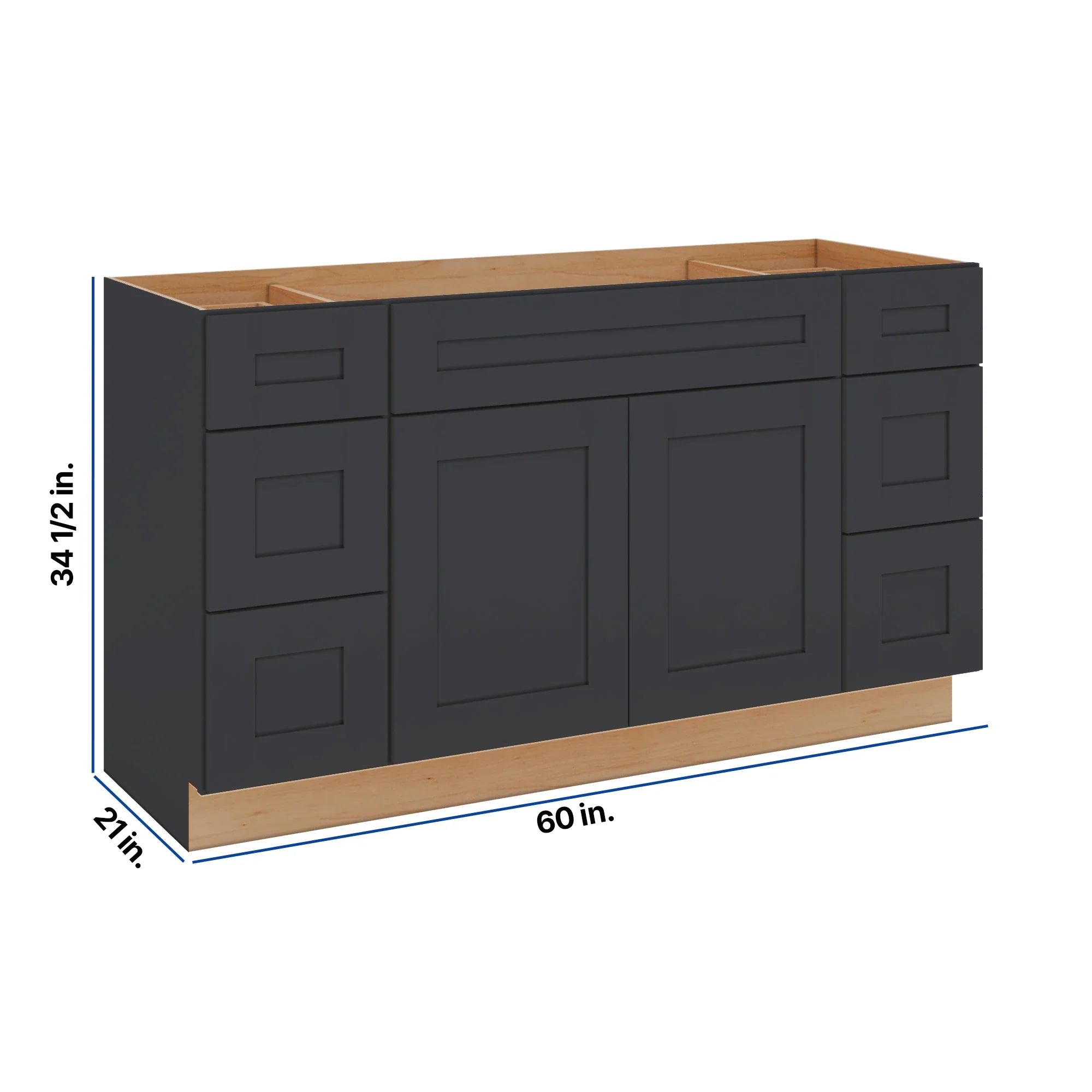 Modernform Cabinet Onyx Black Shaker 60" W X 34 1/2" H X 21" D Combo Cabinet 2 Doors/6 Drawers/1 False Front