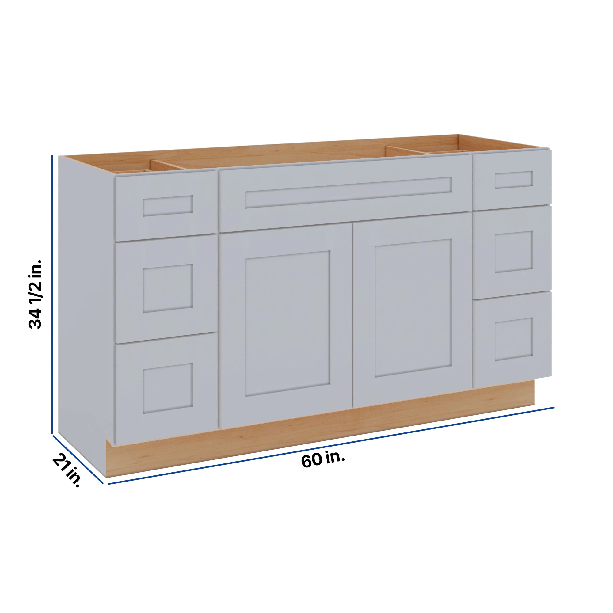 Modernform Cabinet Grey Shaker 60" W X 34 1/2" H X 21" D Combo Cabinet 2 Doors/6 Drawers/1 False Front