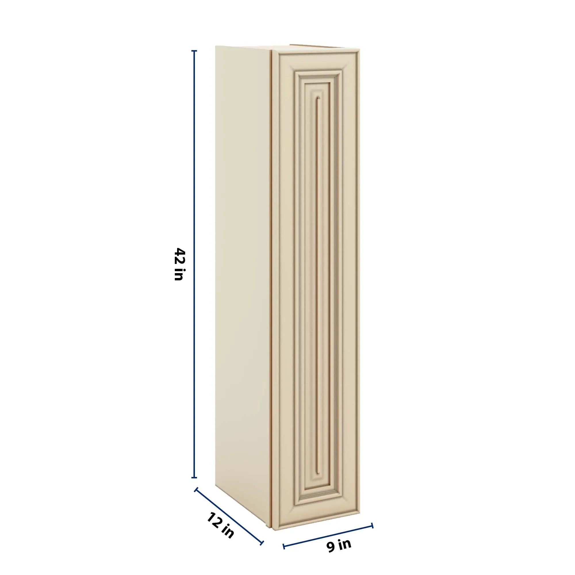 J&K Creme Glazed A7 Single Door Wall Cabinet - 09" W x 42" H