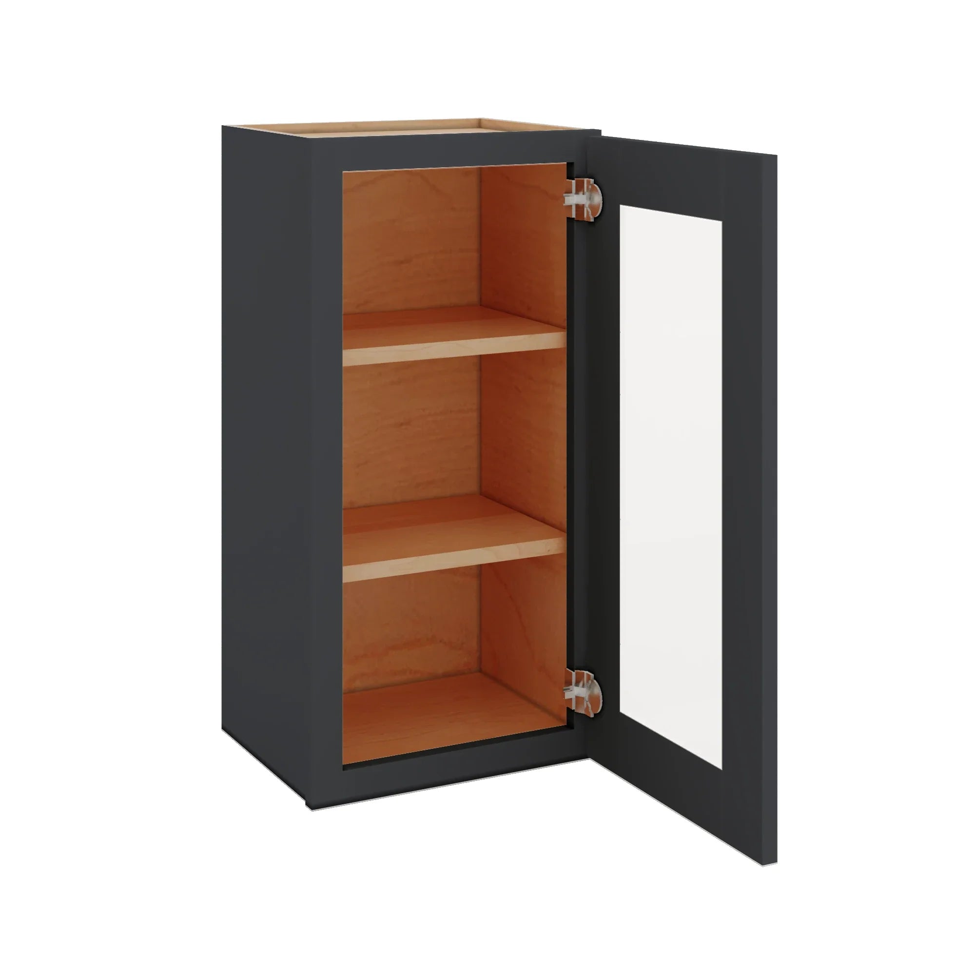 Modernform Cabinet Onyx Black Shaker 15" W X 30" H X 12" D Single Glass Door Wall Cabinet