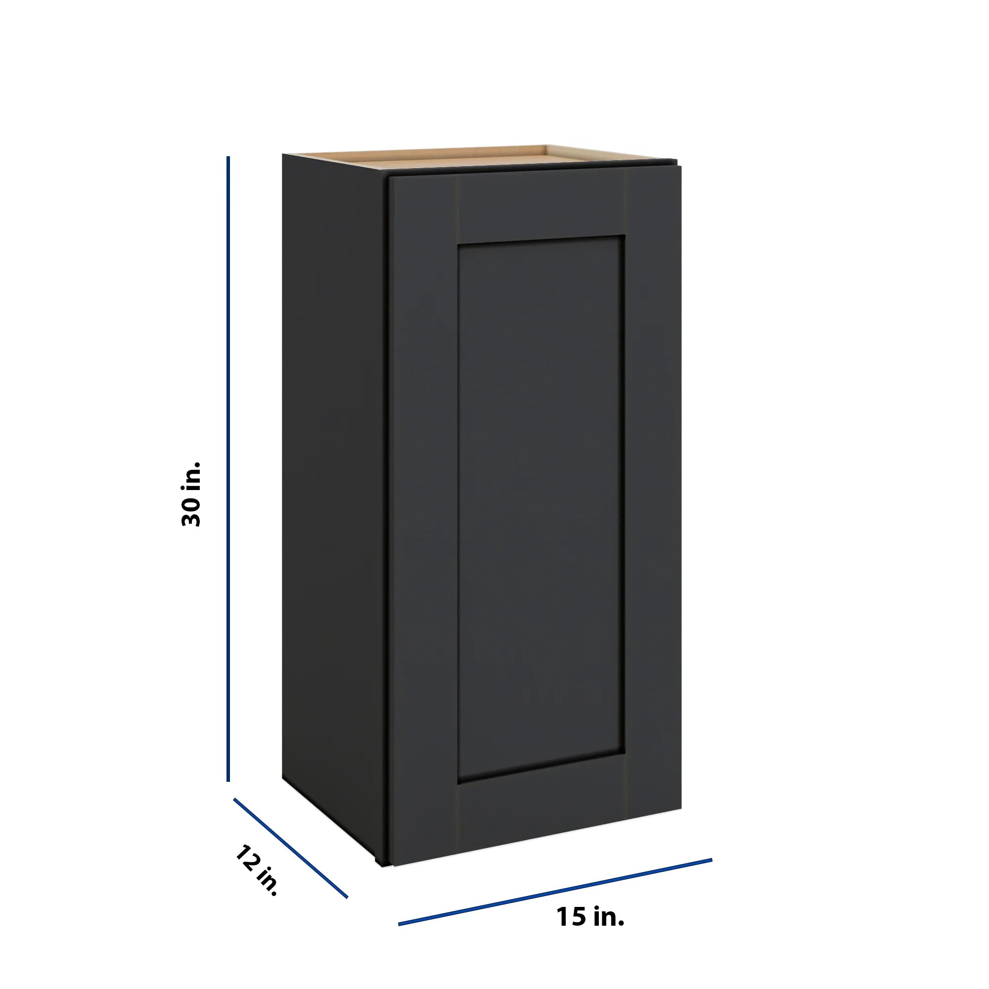 Modernform Cabinet Onyx Black Shaker 15" W X 30" H X 12" D  Single Door Wall Cabinet