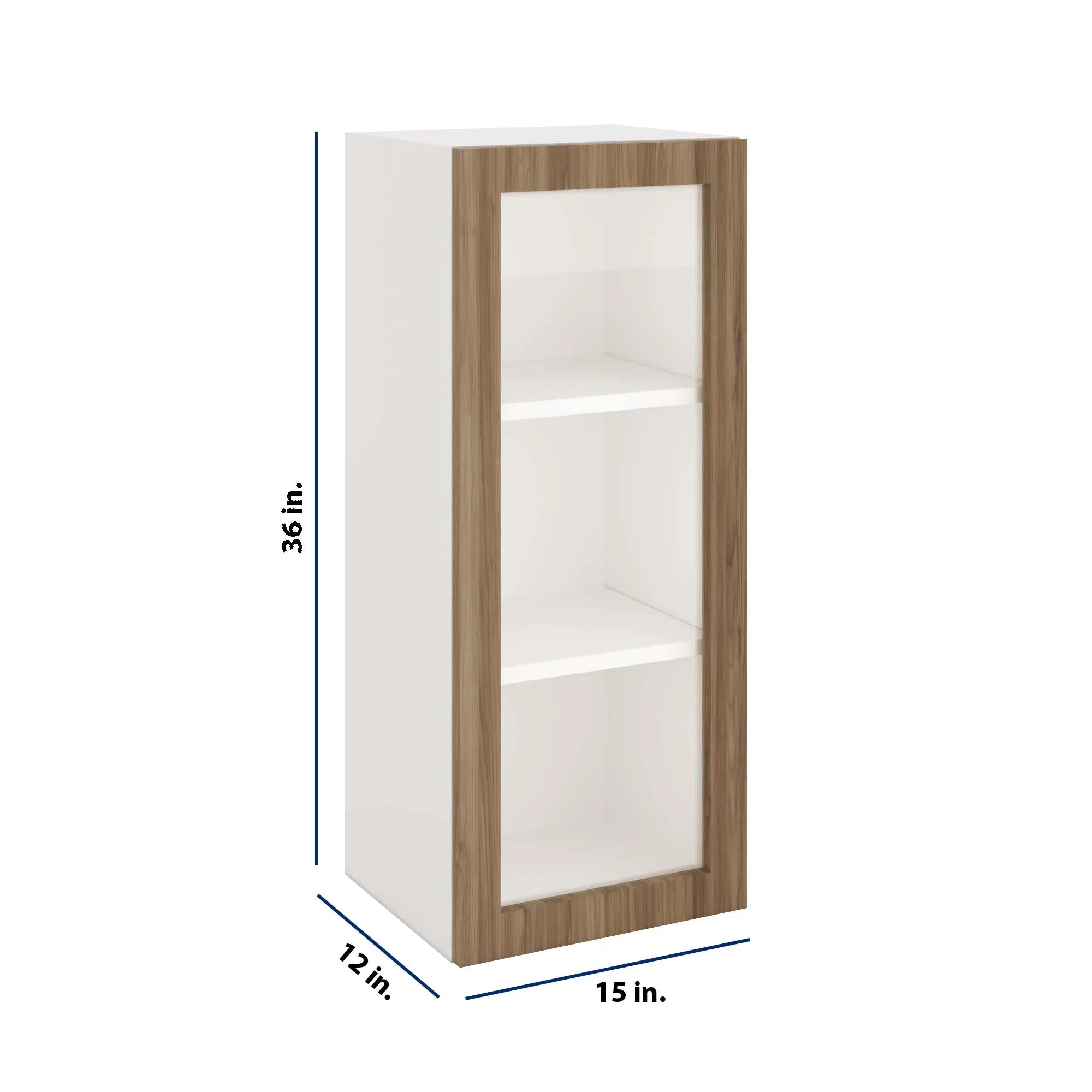 Modernform Cabinet Walnut 15" W X 36" H X 12" D Single Glass Door Wall Cabinet