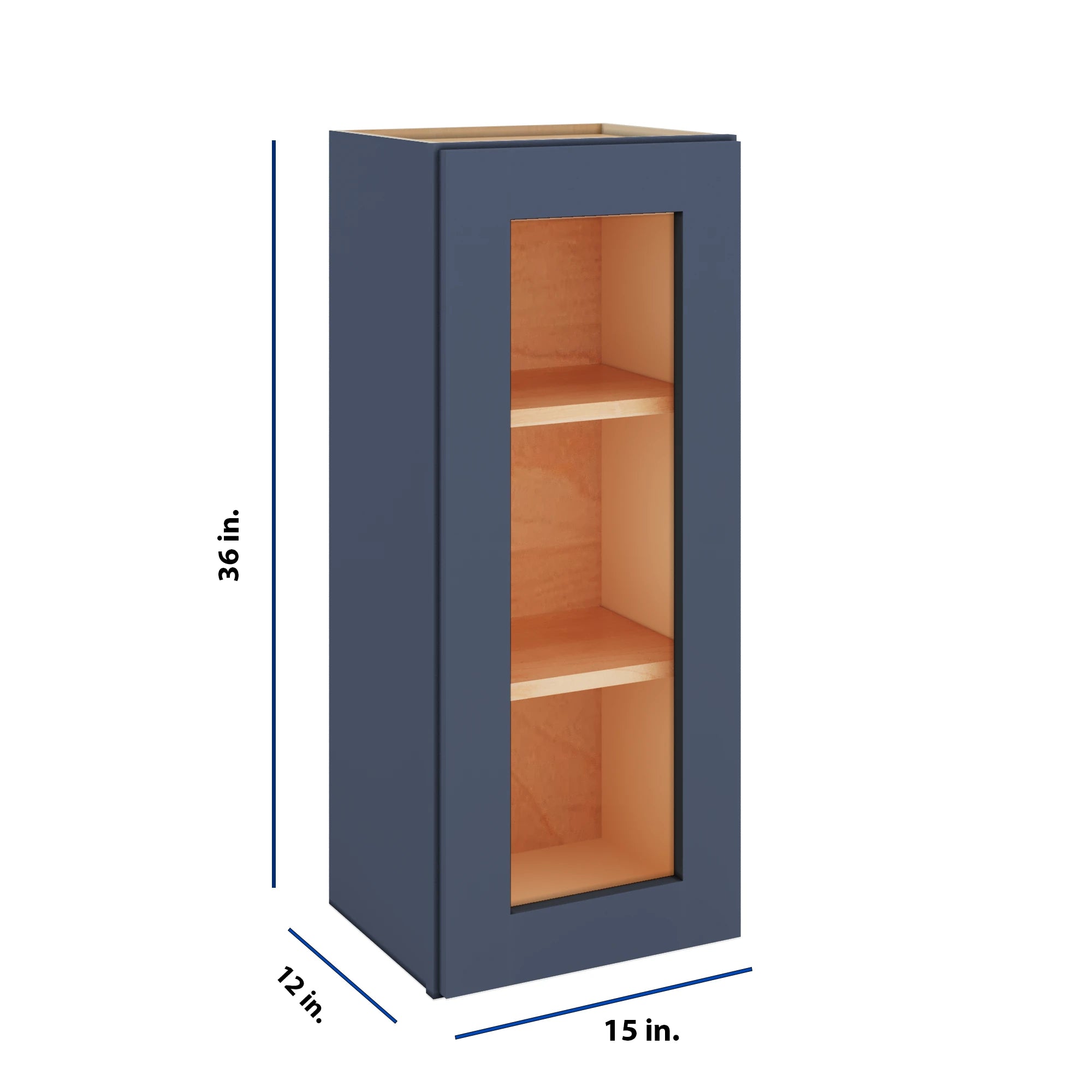 Modernform Cabinet Signature Blue 15" W X 36" H X 12" D Single Glass Door Wall Cabinet