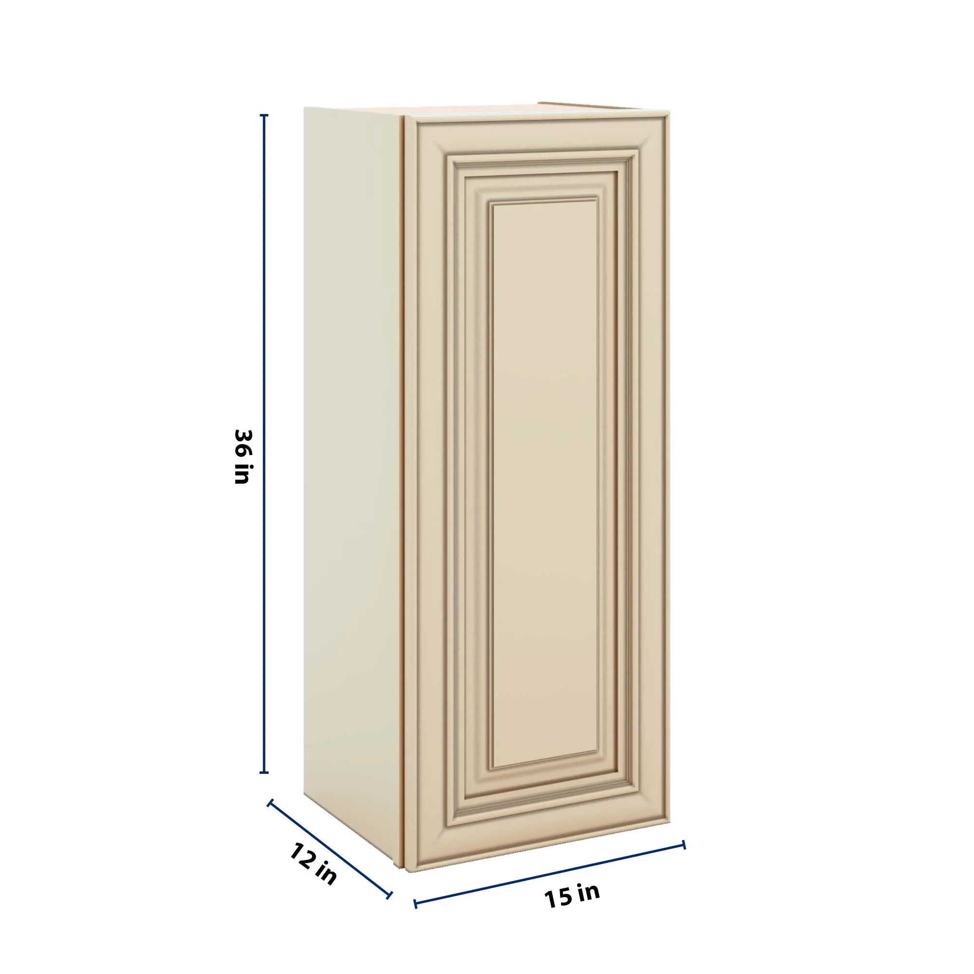 J&K Creme Glazed A7 Single Door Wall Cabinet - 15" W x 36" H