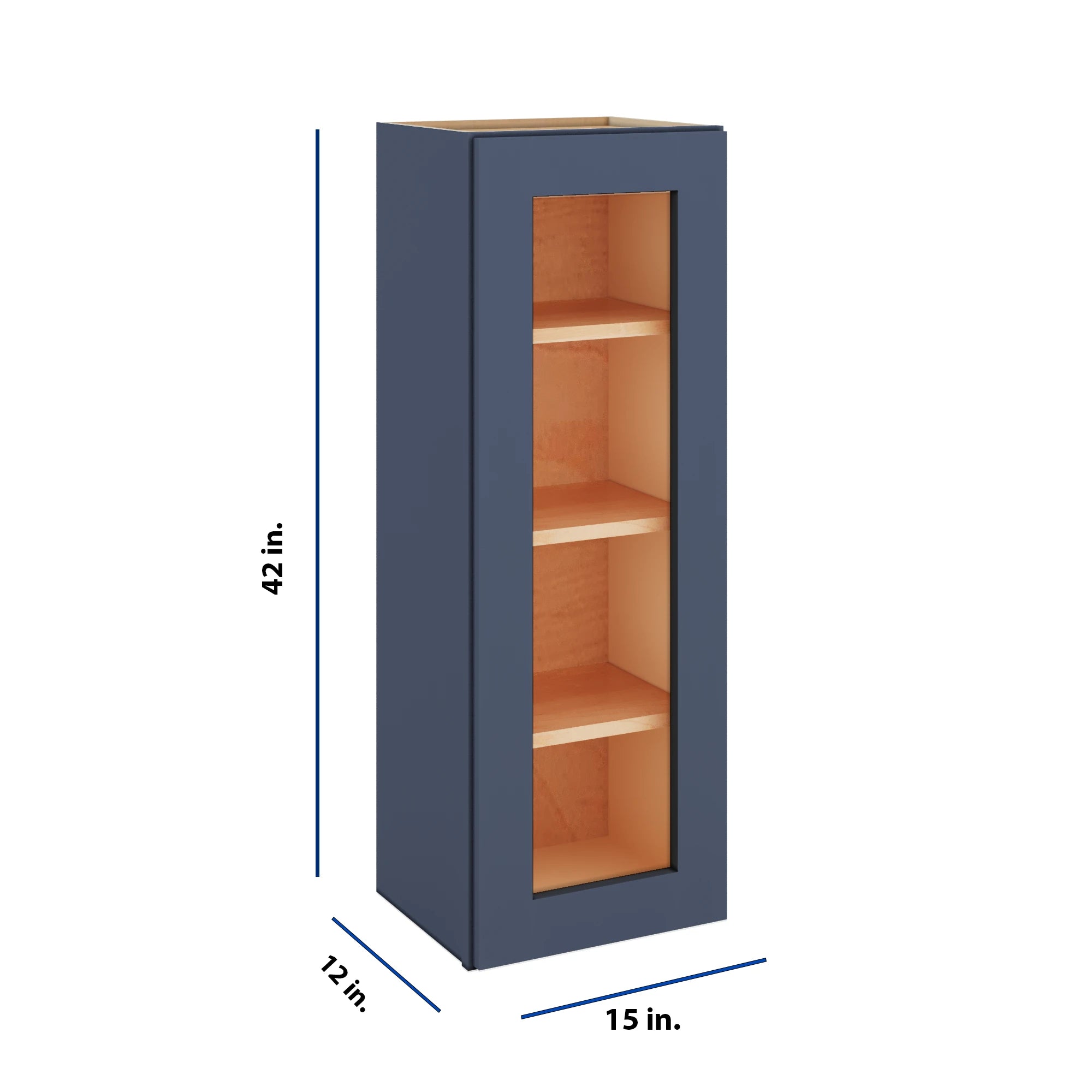 Modernform Cabinet Signature Blue 15" W X 42" H X 12" D Single Glass Door Wall Cabinet