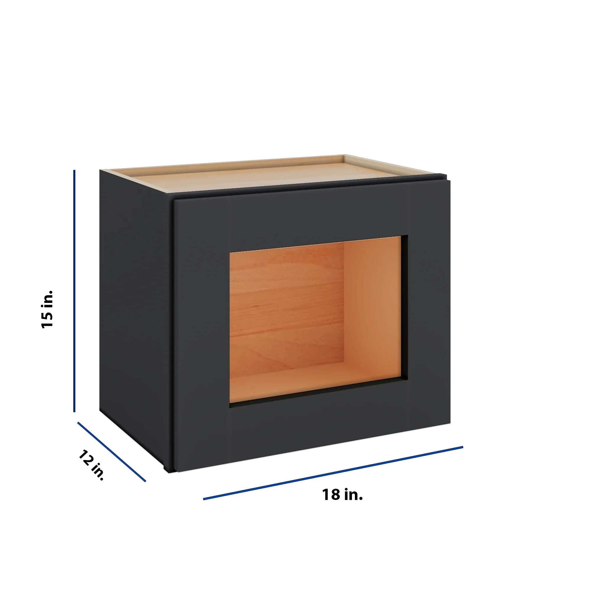 Modernform Cabinet Onyx Black Shaker 18" W X 15" H X 12" D Single Glass Door Wall Cabinet