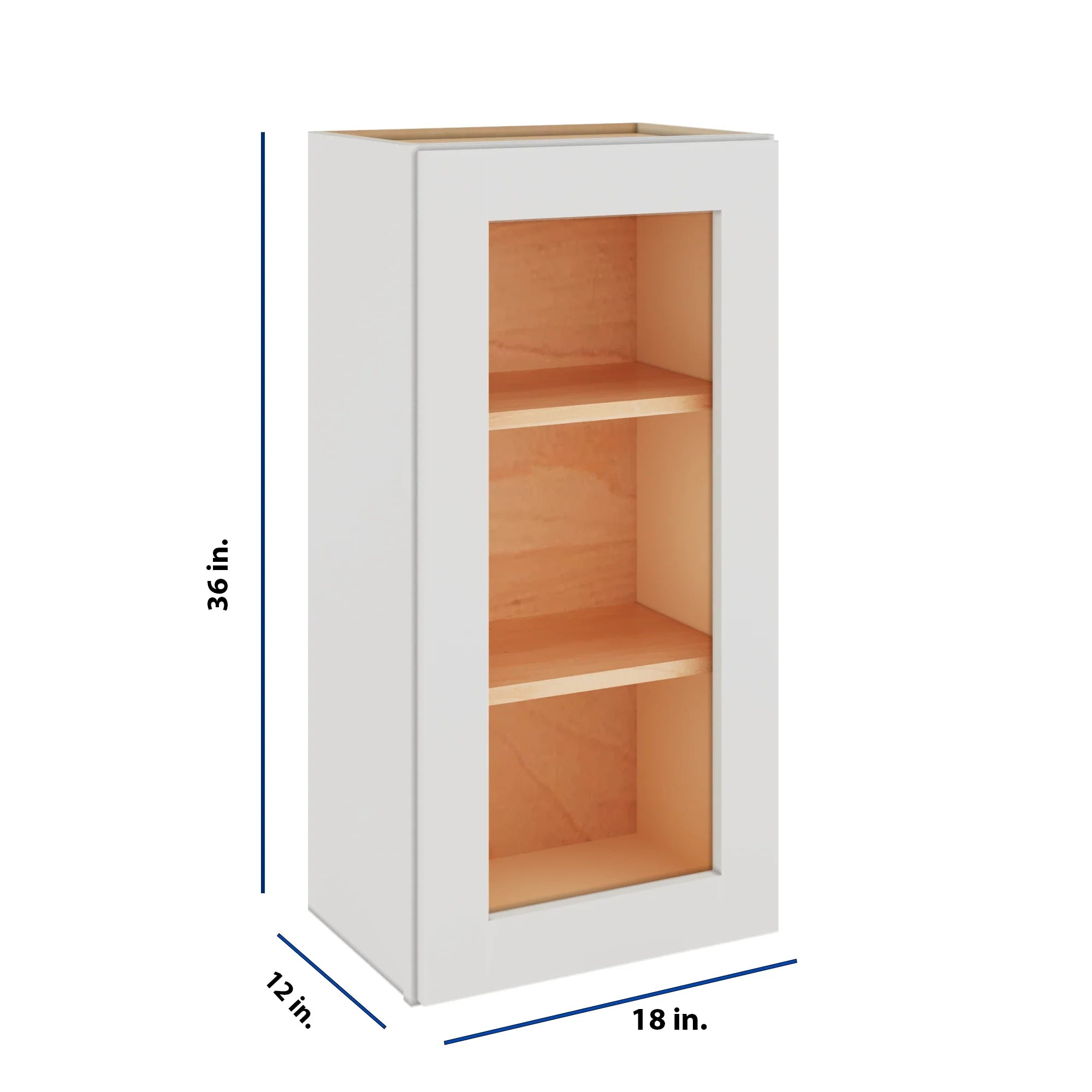 Modernform Cabinet White Shaker 18" W X 36" H X 12" D Single Glass Door Wall Cabinet